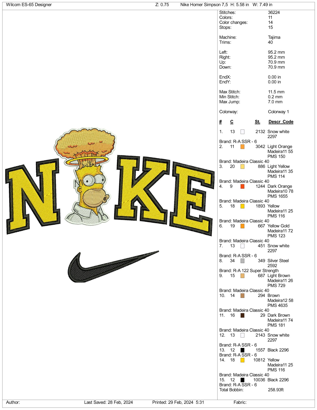 Nike Angry Homer Embroidery Design Files - 3 Size's