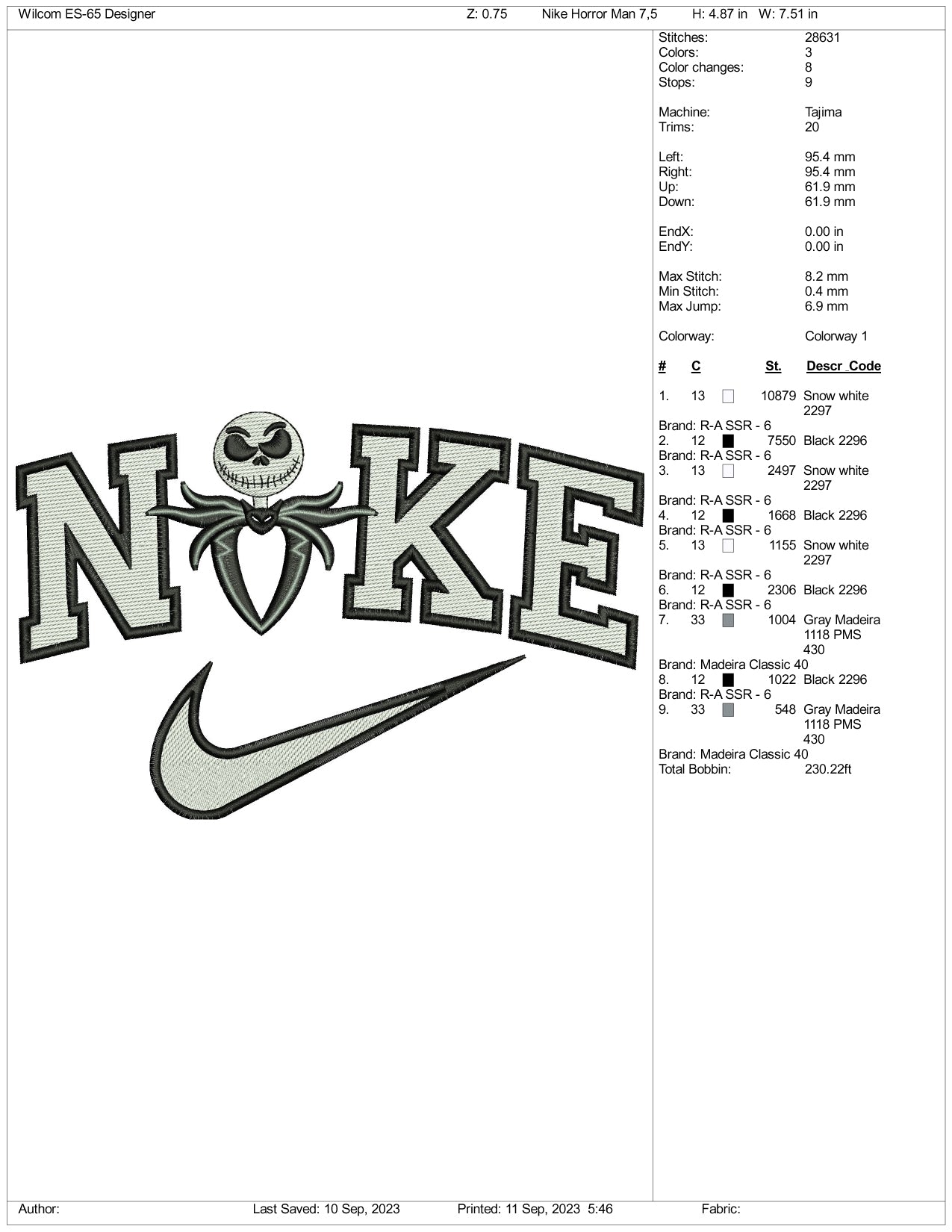 Nike Jack Embroidery Design Files - 3 Size's