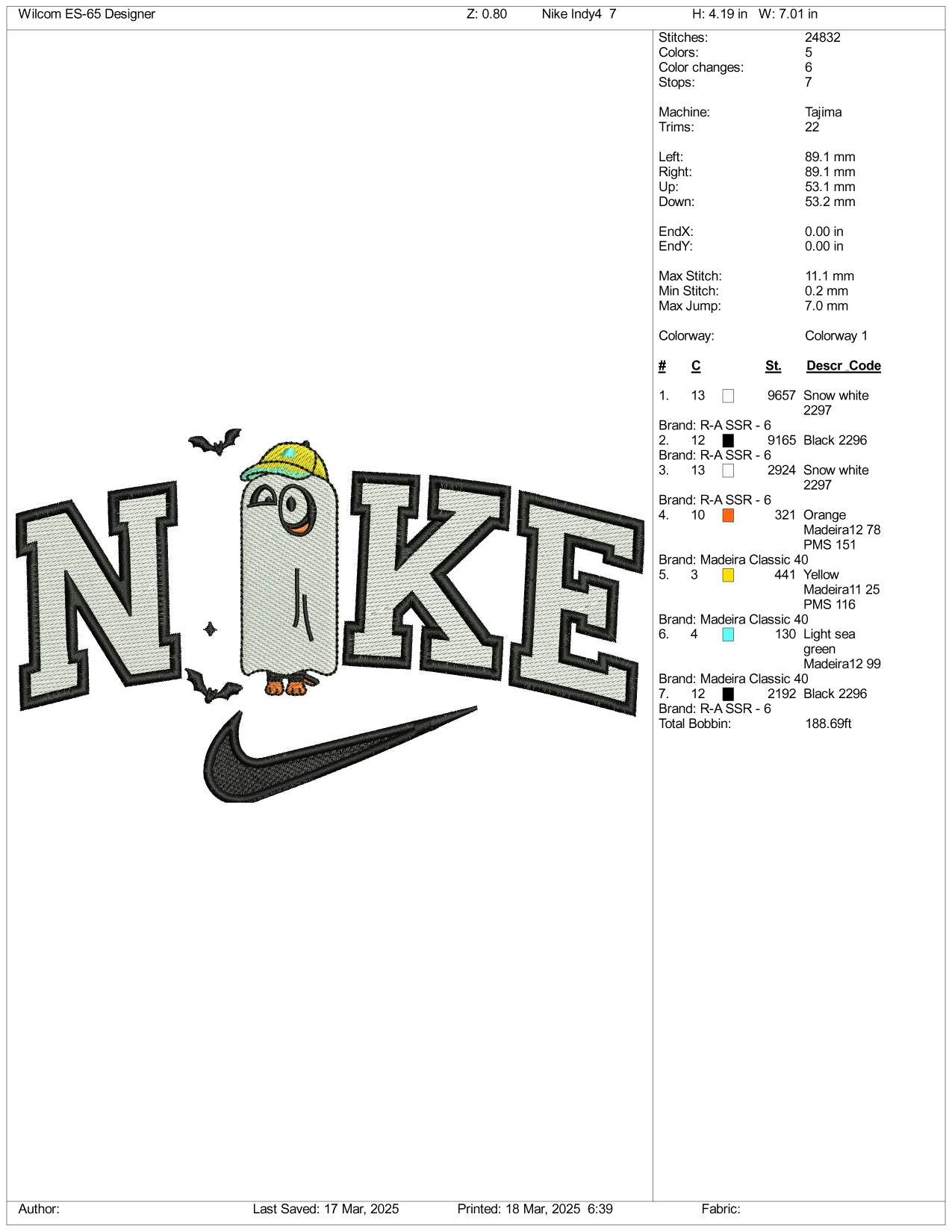Nike Bingo Ghost v2 Embroidery Files - 3 Size's