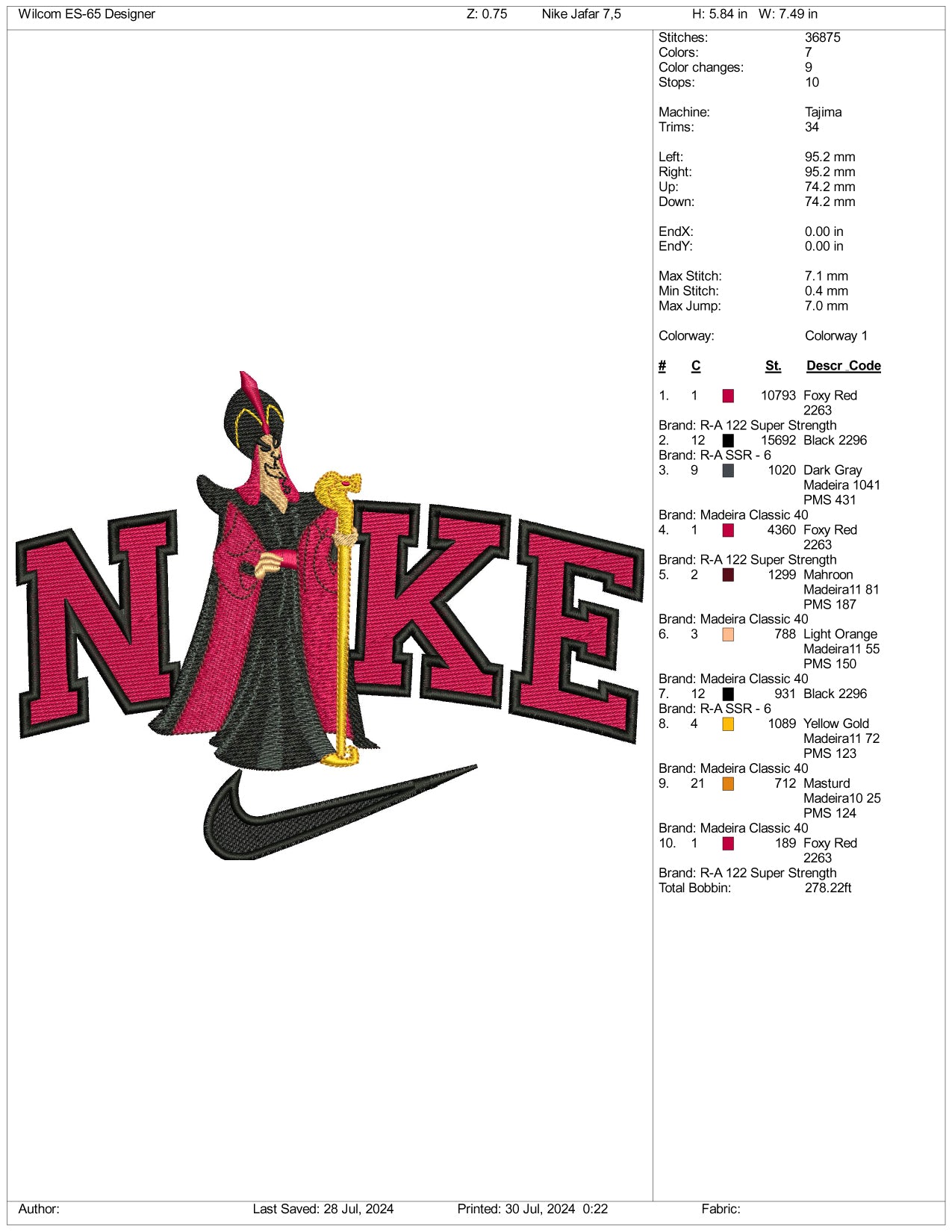 Nike Jafar Embroidery Design Files - 3 Size's