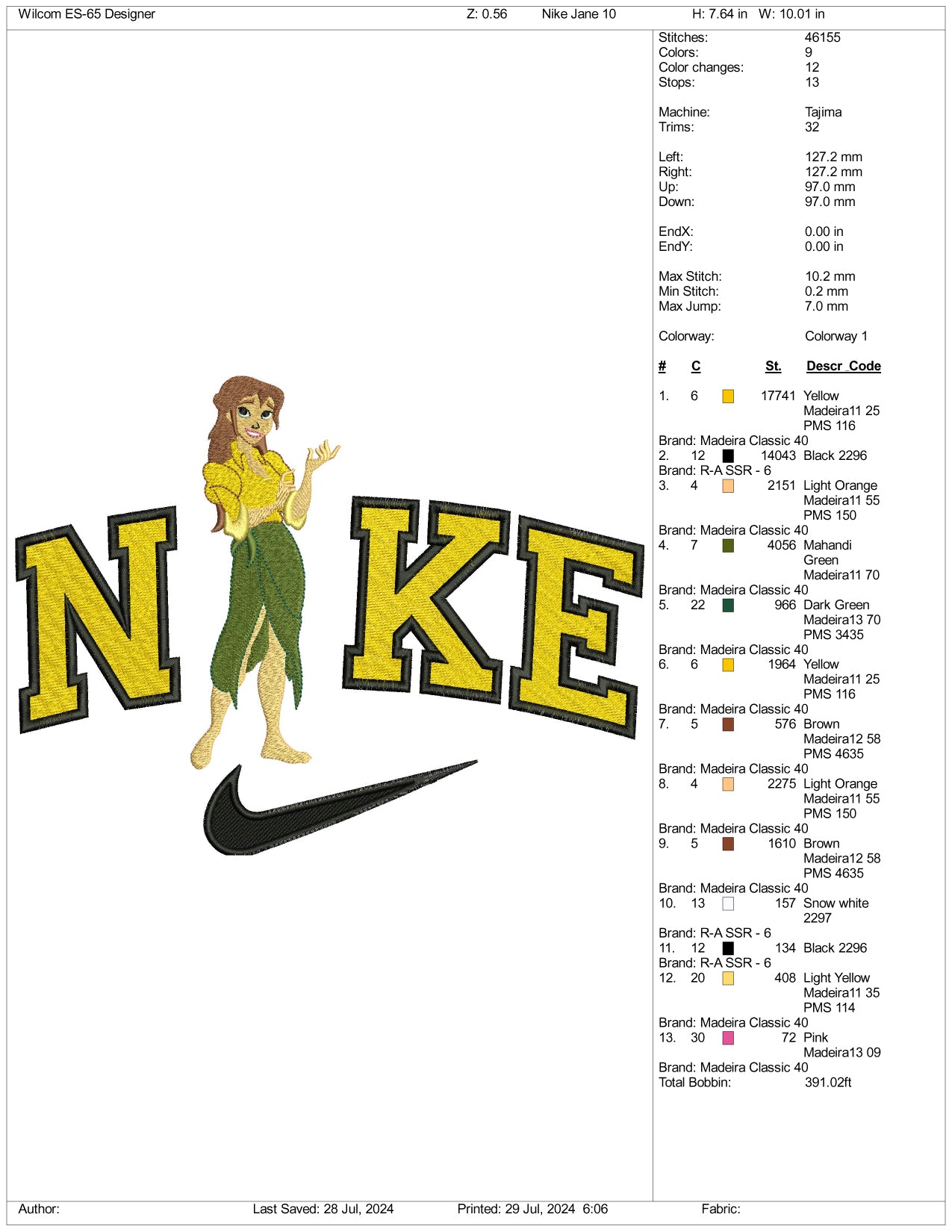 Nike Jane Porter v1 Embroidery Design Files - 3 Size's