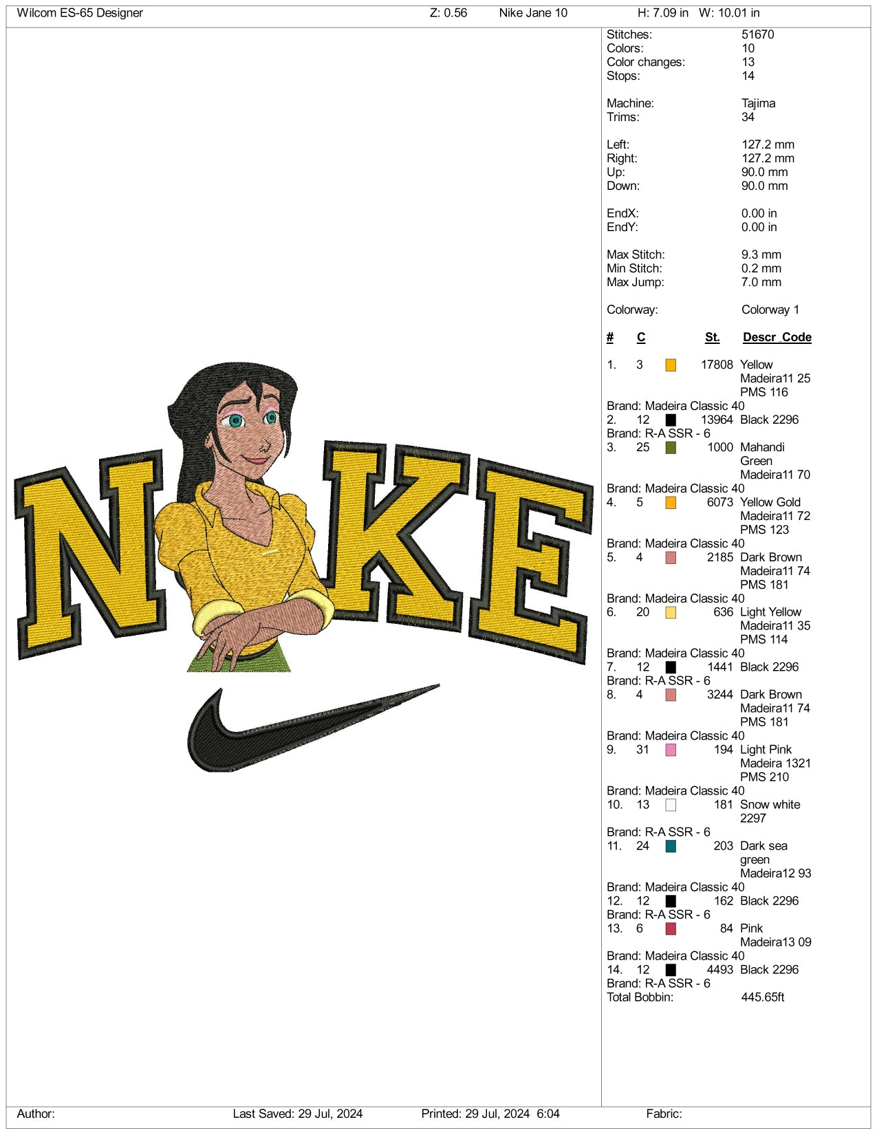 NIke Jane Porter Half Embroidery Design Files - 3 Size's