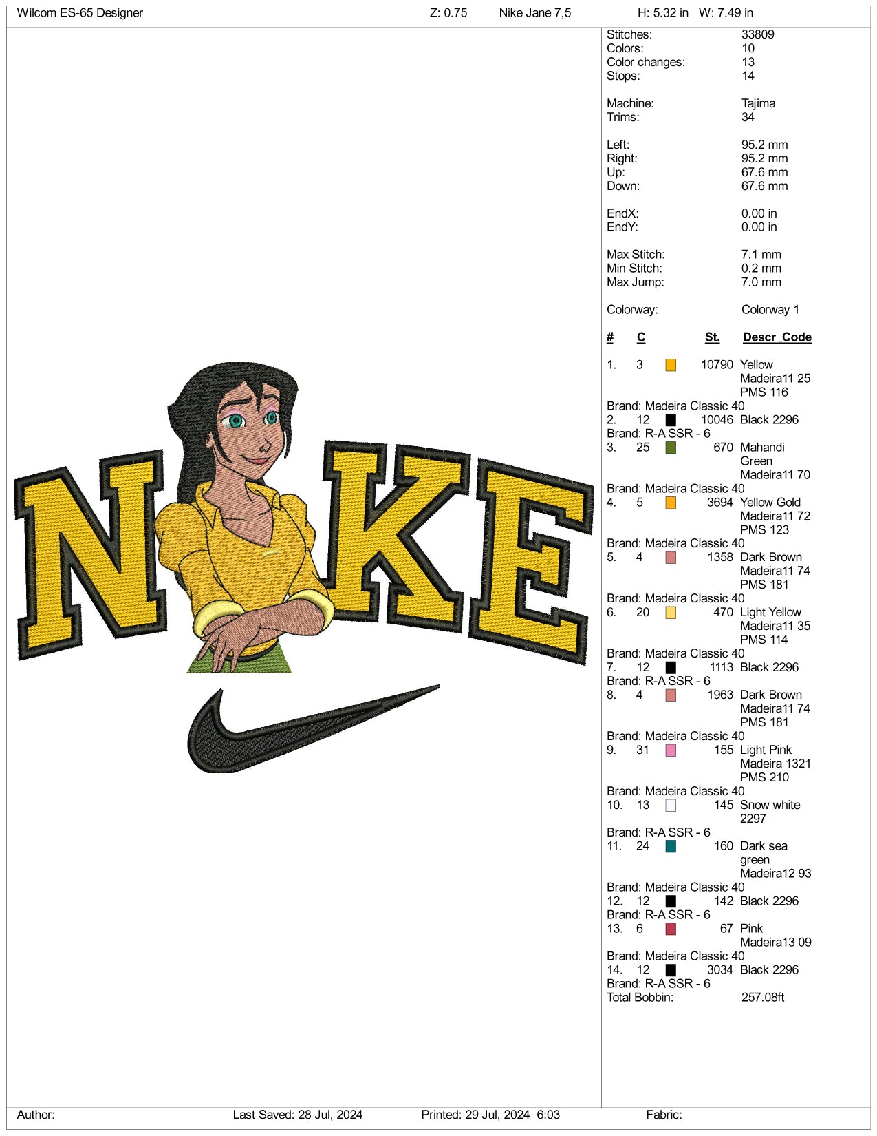 NIke Jane Porter Half Embroidery Design Files - 3 Size's