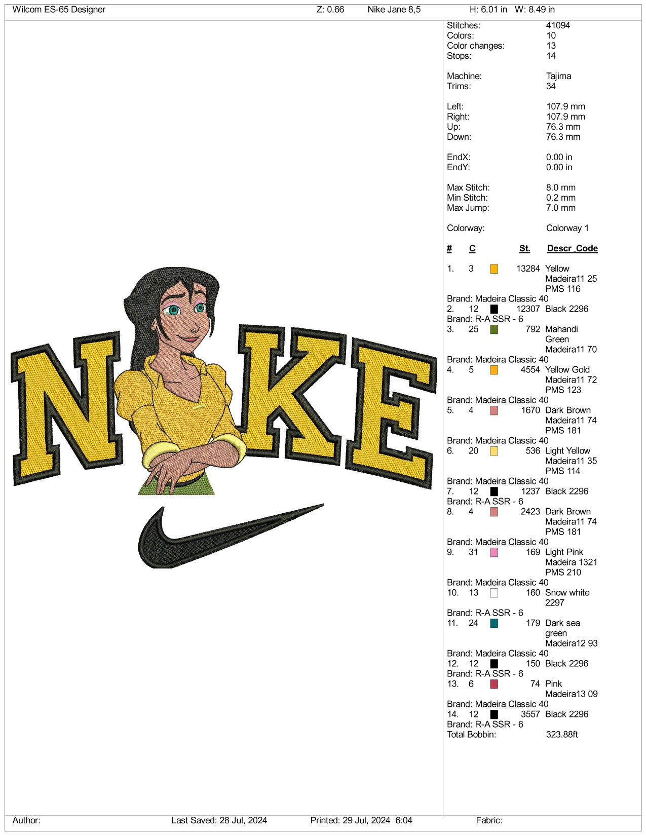 NIke Jane Porter Half Embroidery Design Files - 3 Size's