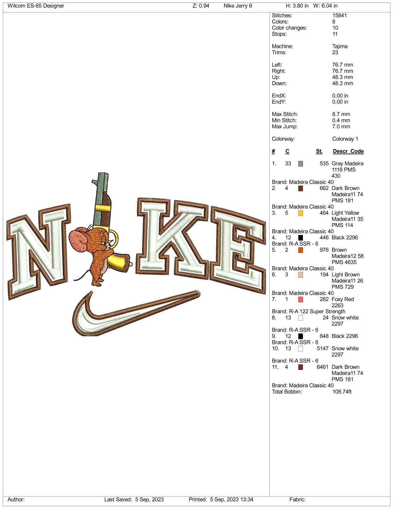 Nike Jerry Embroidery Design Files - 3 Size's