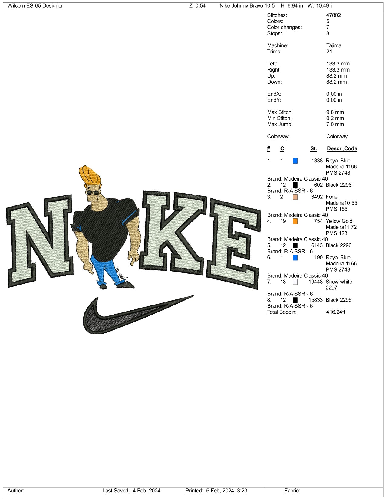 Nike Johnny Bravo Embroidery Design Files - 3 Size's