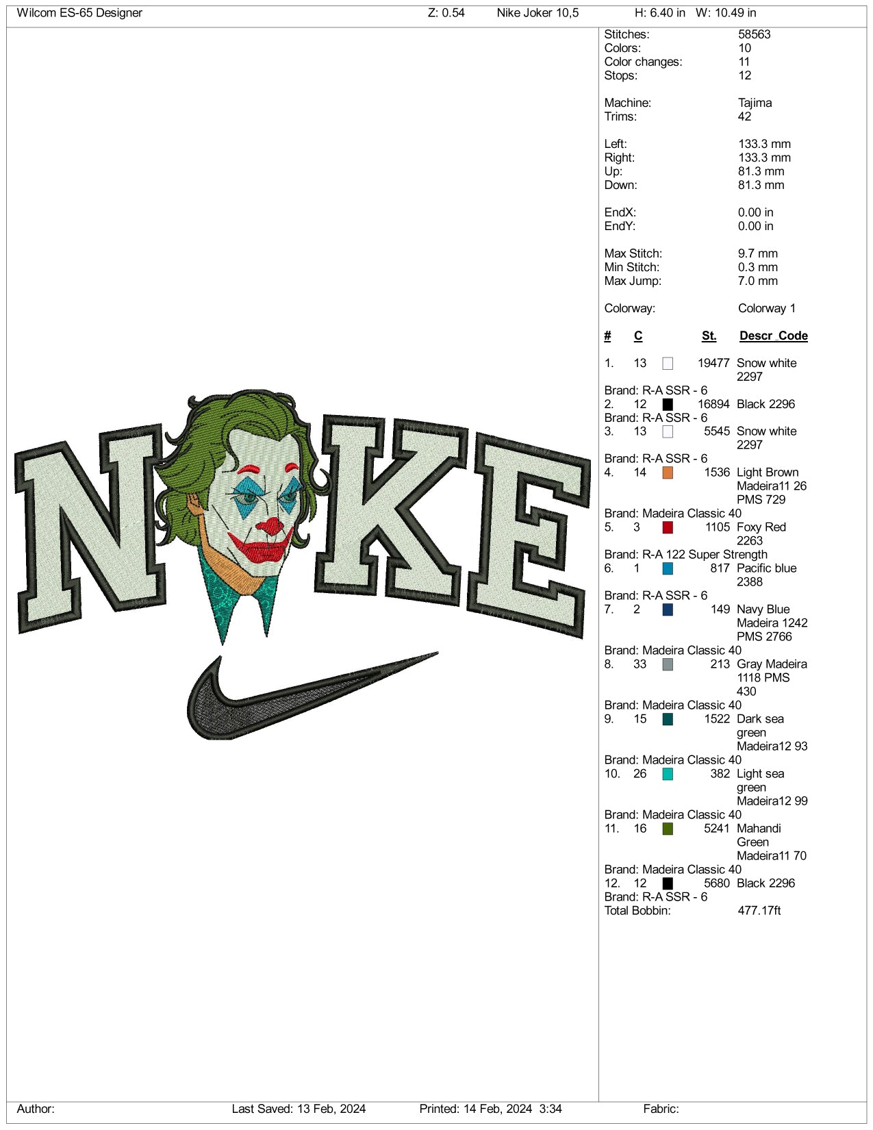 Nike Joker Face Embroidery Design Files - 3 Size's