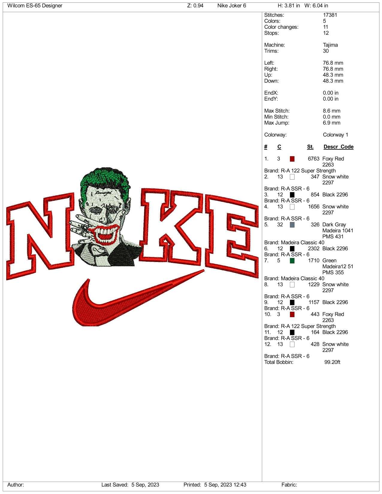 Nike Joker Embroidery Design Files - 3 Size's