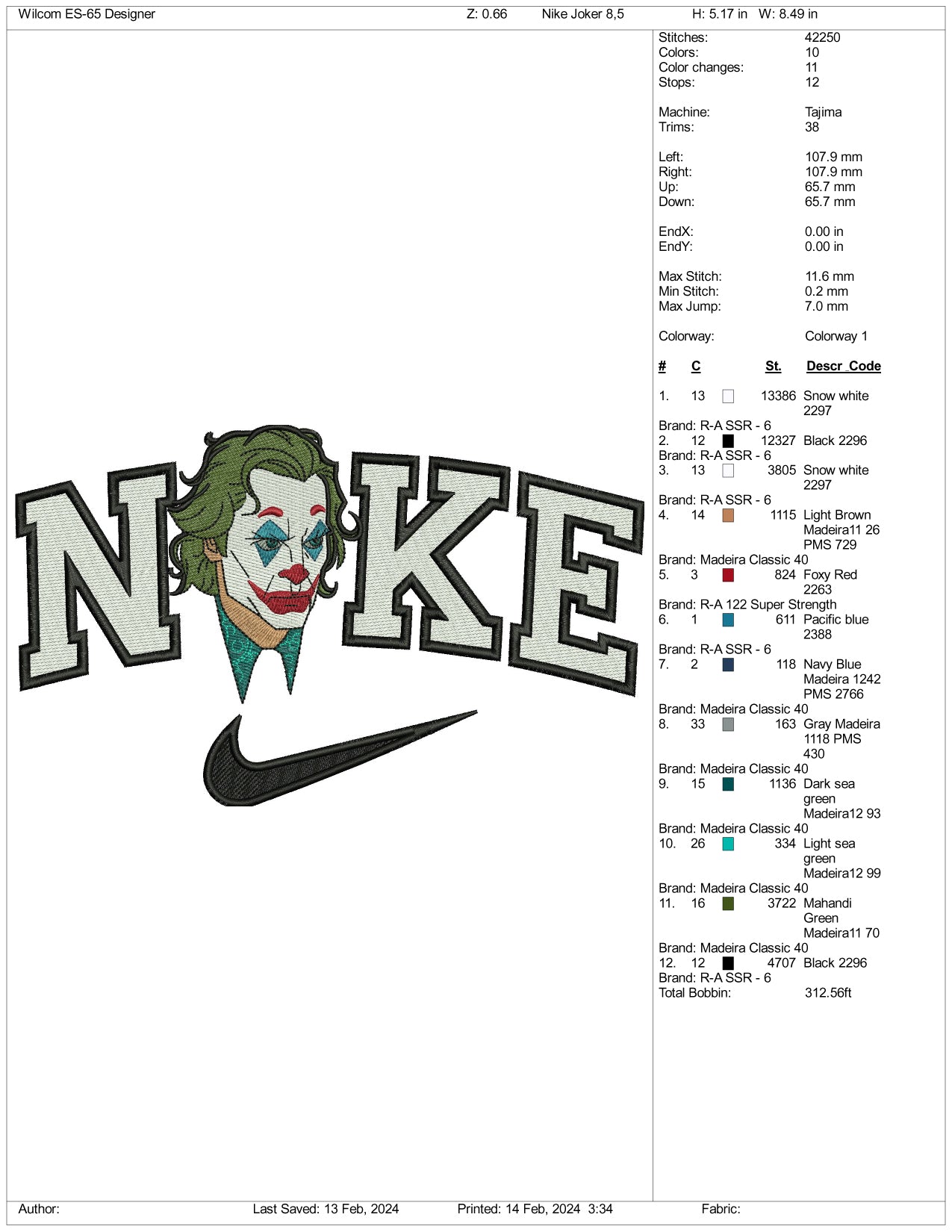 Nike Joker Face Embroidery Design Files - 3 Size's