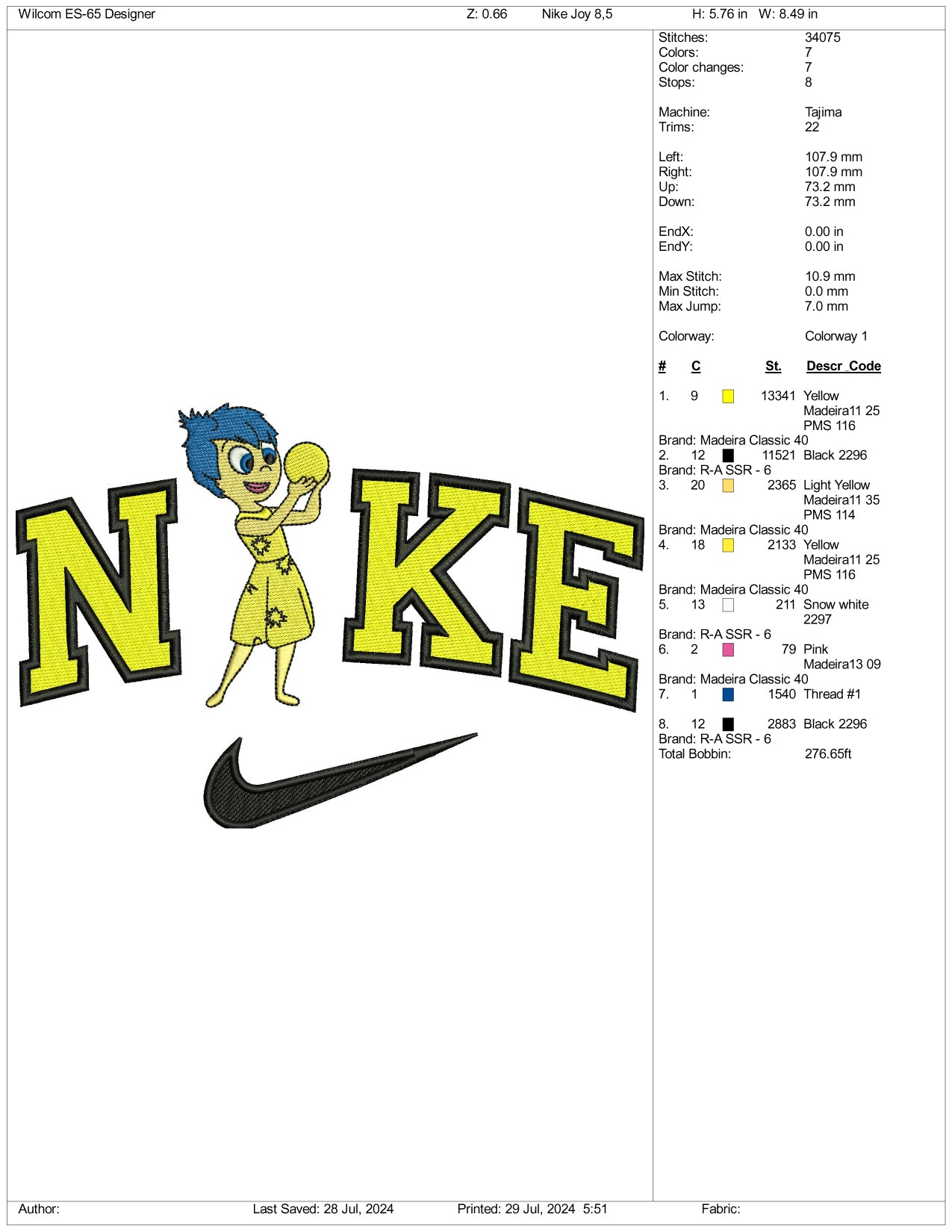 Nike Joy Embroidery Design Files - 3 Size's