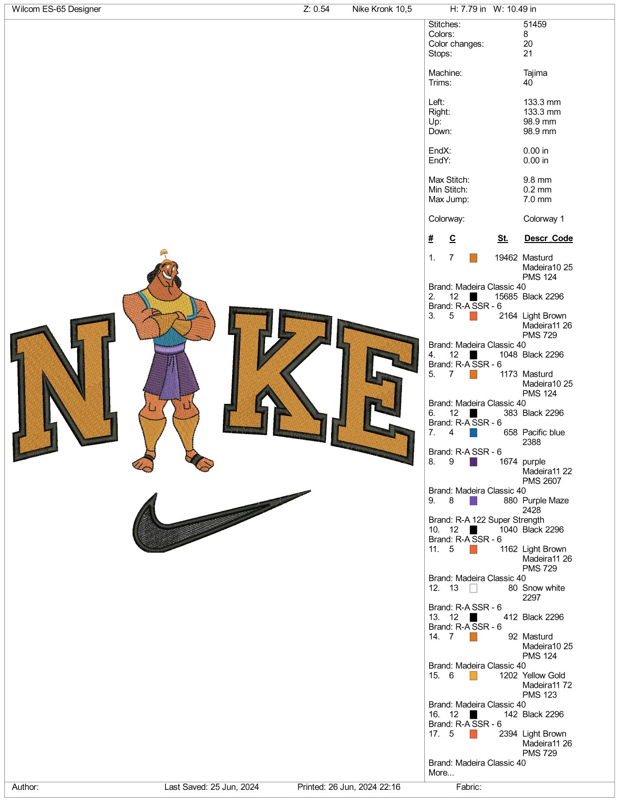 Nike Kronk Embroidery Design Files - 3 Sizes