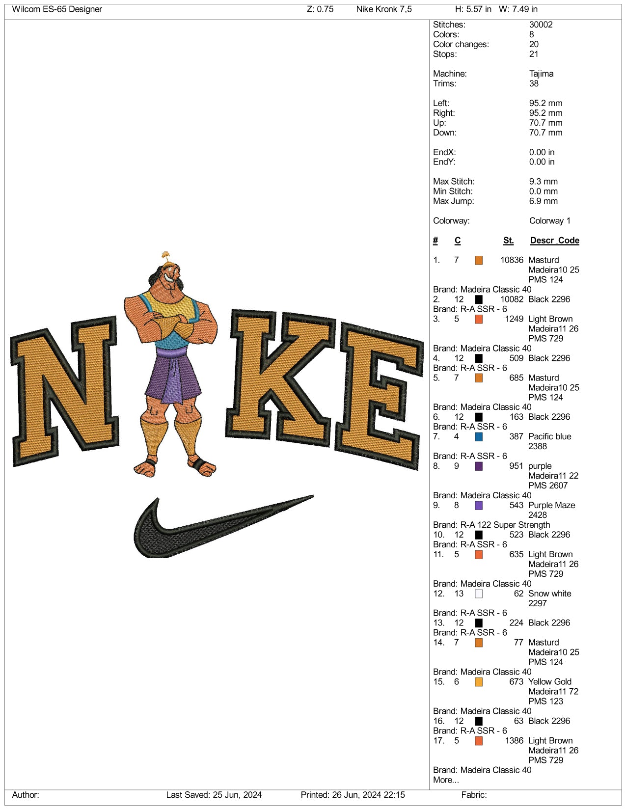 Nike Kronk Embroidery Design Files - 3 Sizes