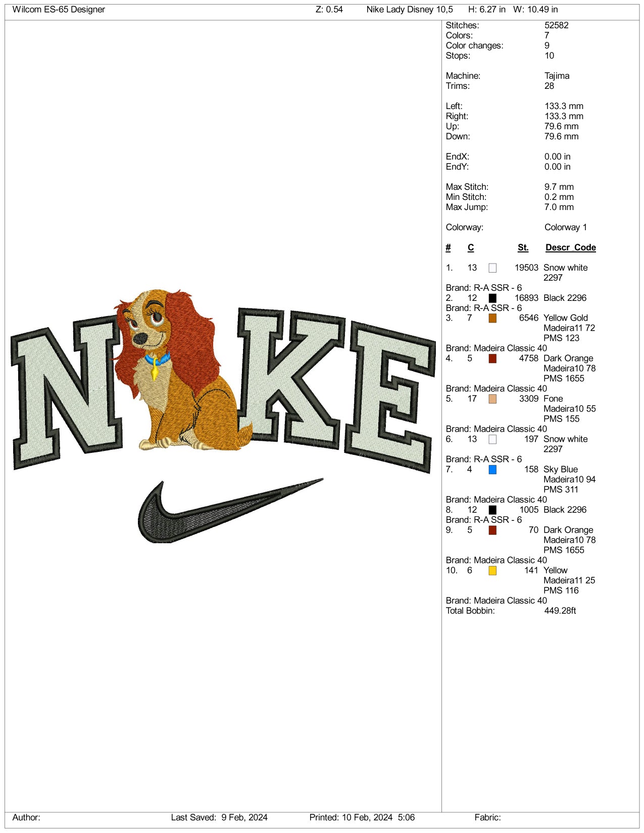 Nike Lady Dog Embroidery Design Files - 3 Size's