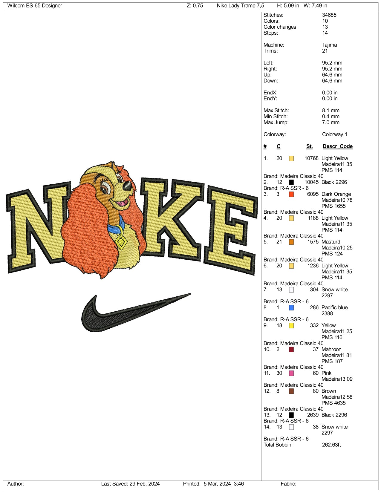 Nike Lady Embroidery Design Files - 3 Size's