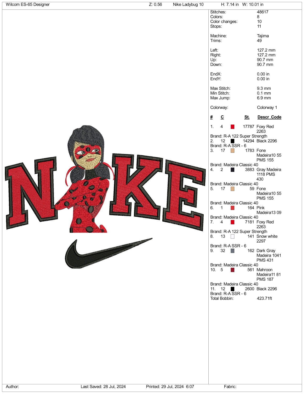 Nike Ladybug v1 Embroidery Design Files - 3 Size's