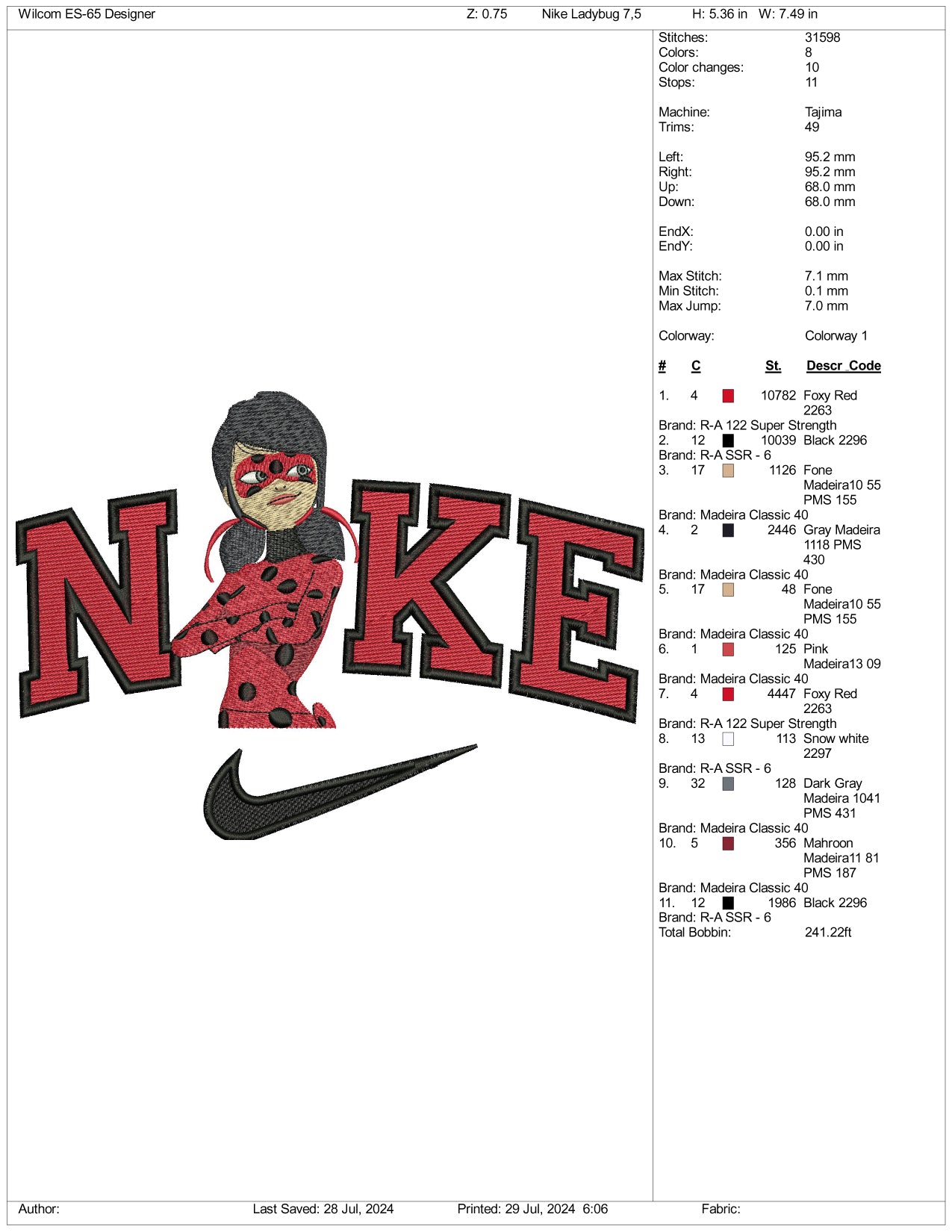 Nike Ladybug v1 Embroidery Design Files - 3 Size's