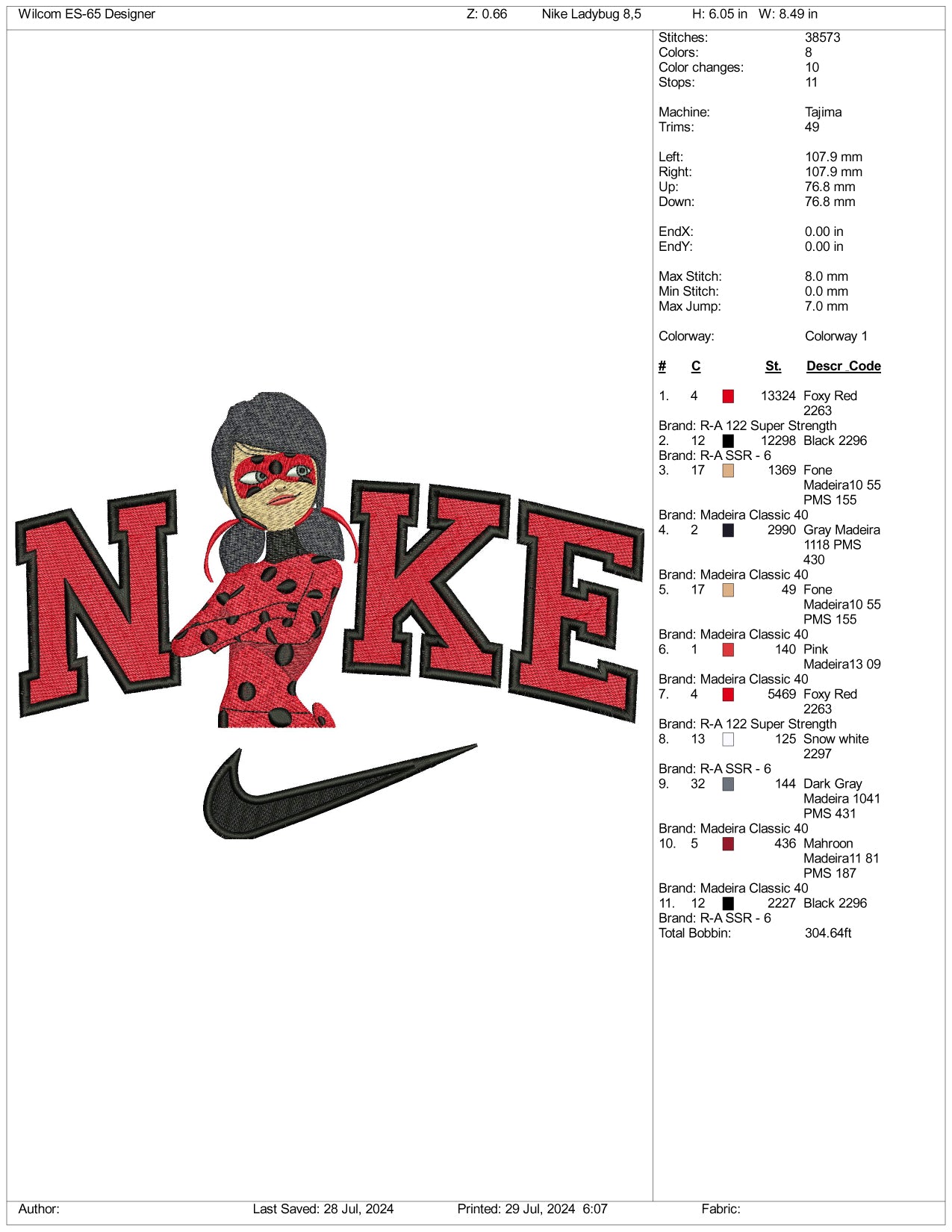 Nike Ladybug v1 Embroidery Design Files - 3 Size's