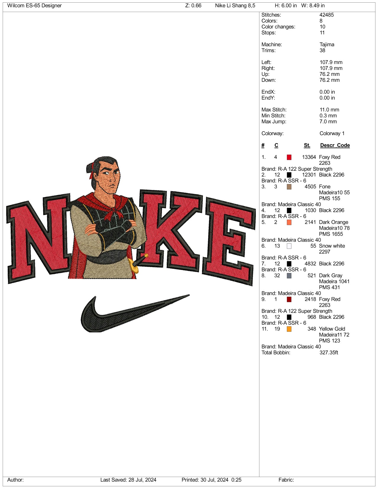 NIke Li Shang v1 Embroidery Design Files - 3 Size's