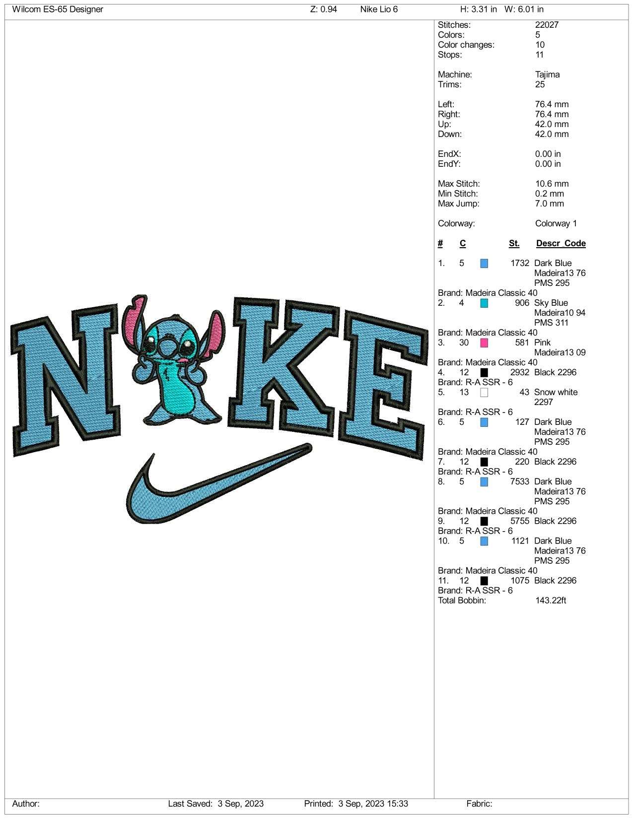 Nike Stitch Embroidery Design Files - 3 Size's