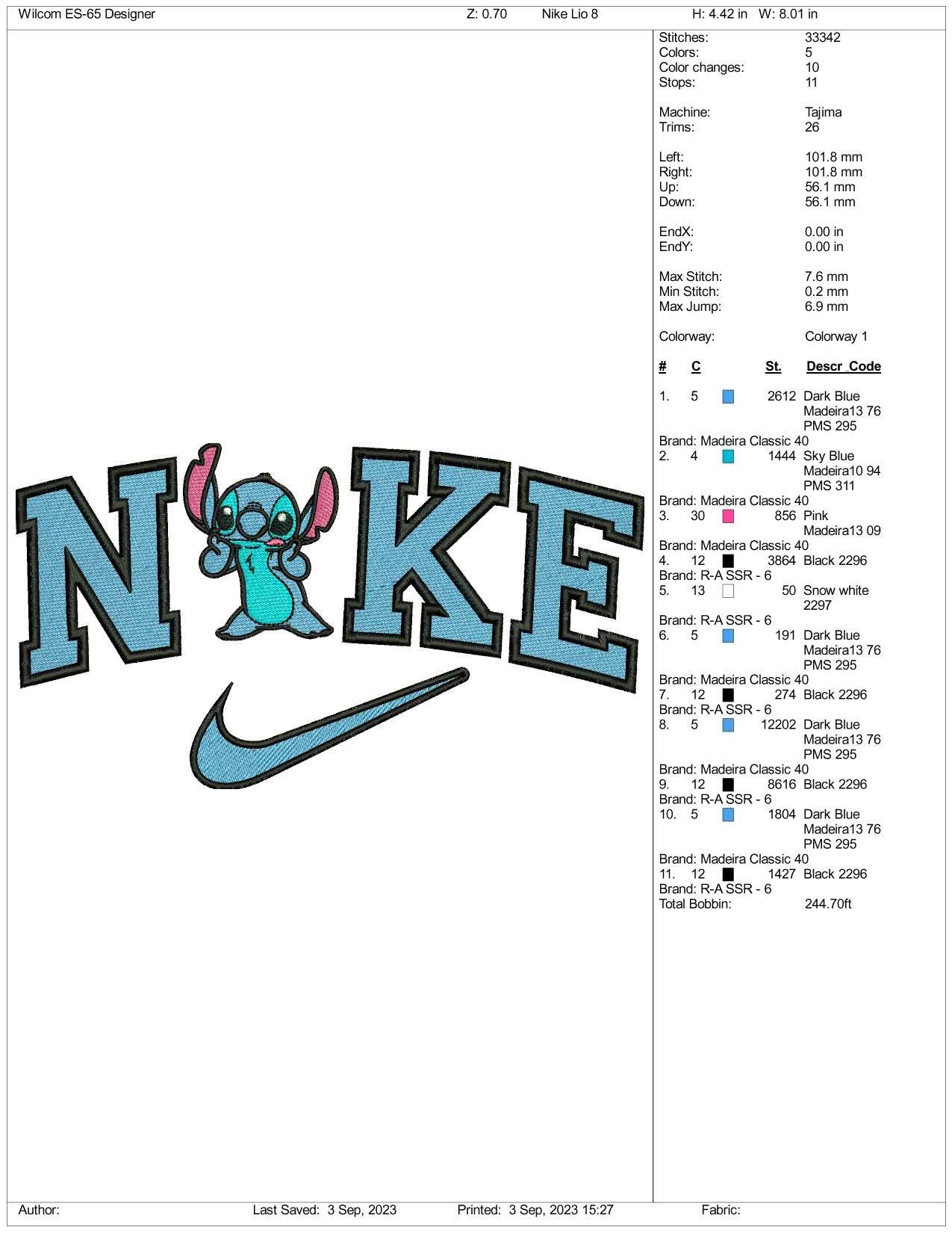 Nike Stitch Embroidery Design Files - 3 Size's