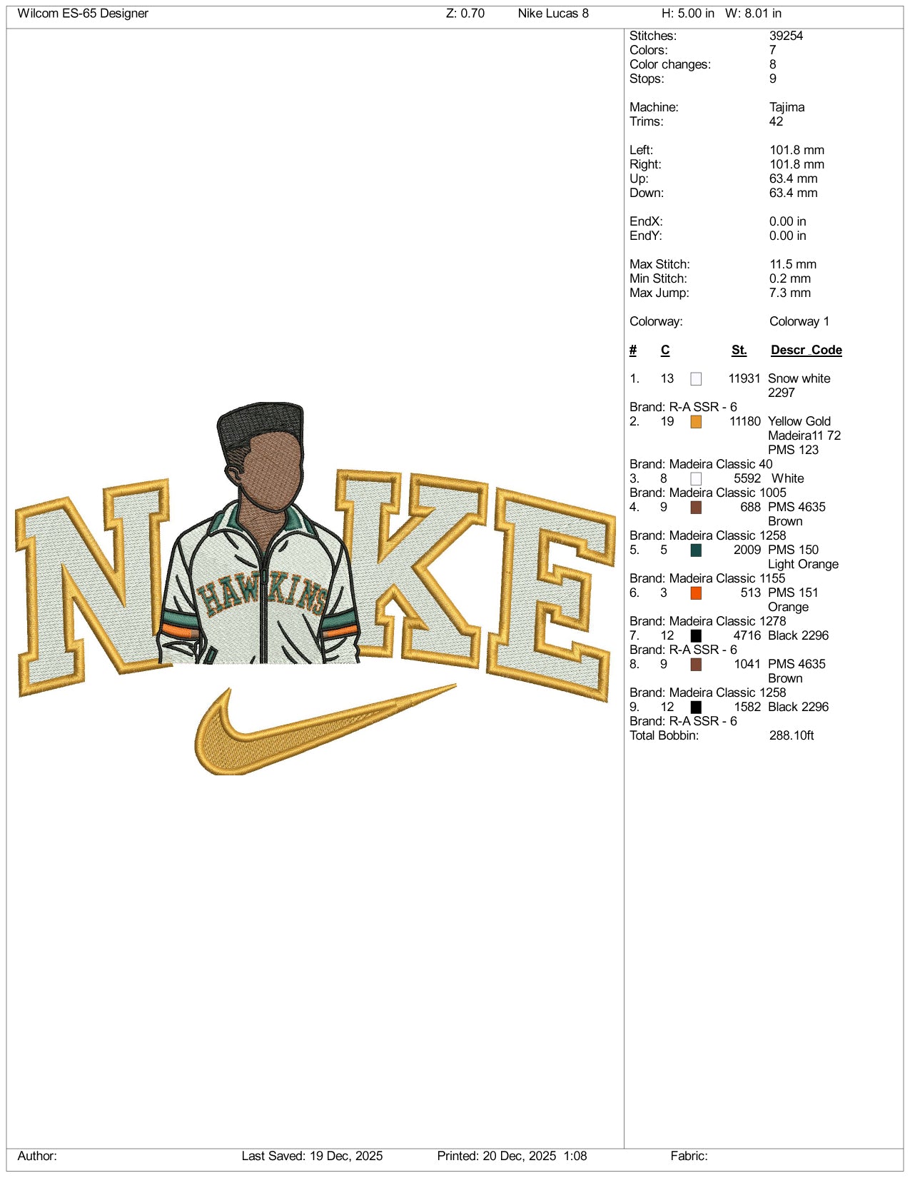 Nike Lucas Stranger Things Embroidery Design Files - 4 Size's