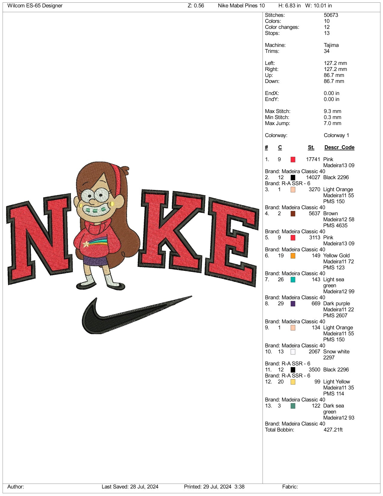 Nike Mabel Pines Embroidery Design Files - 3 Size's