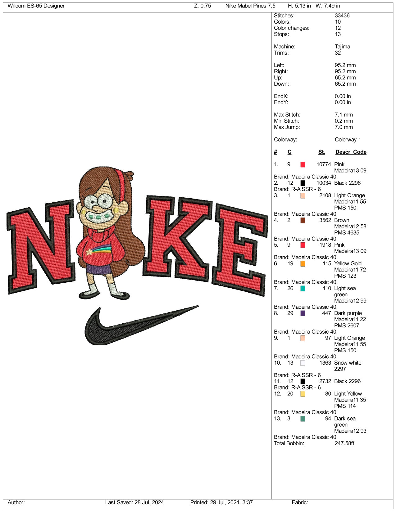 Nike Mabel Pines Embroidery Design Files - 3 Size's