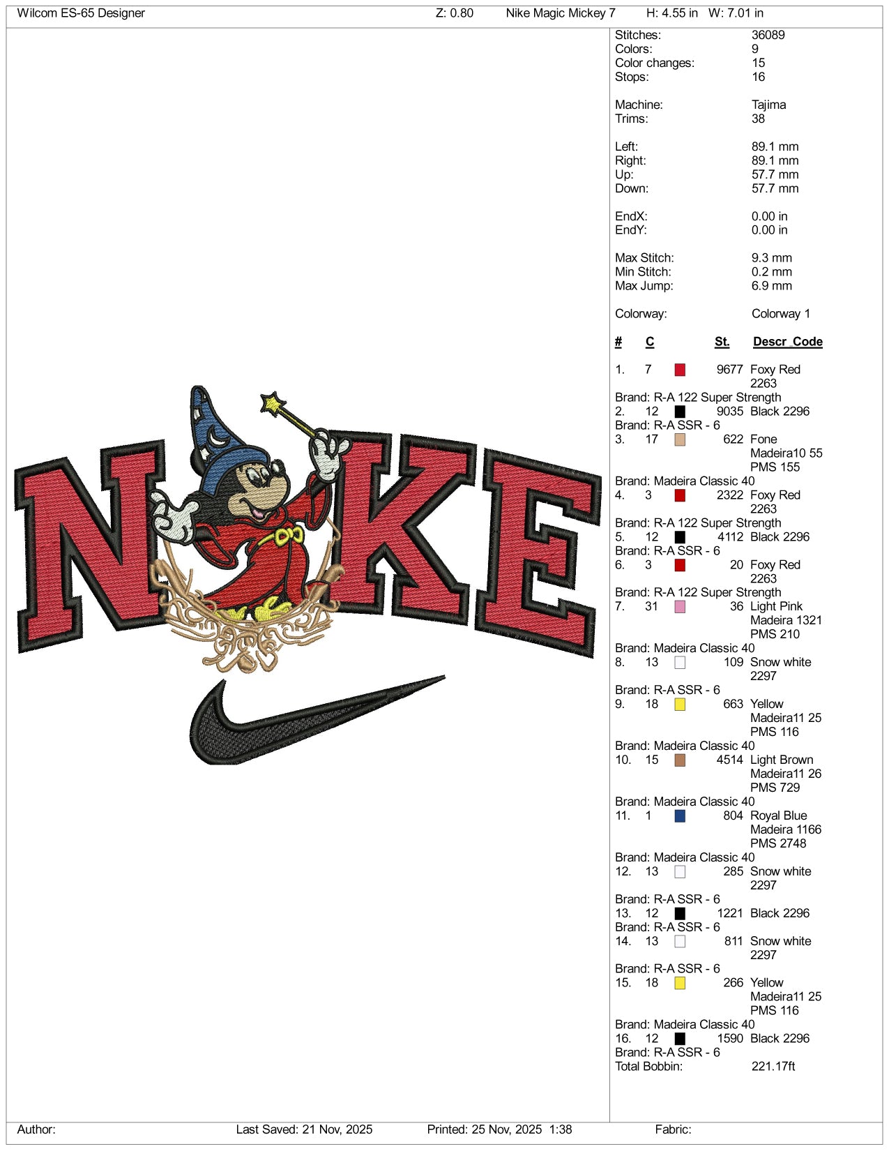 Nike Mickey Mouse v21 Embroidery Design Files - 3 Size's