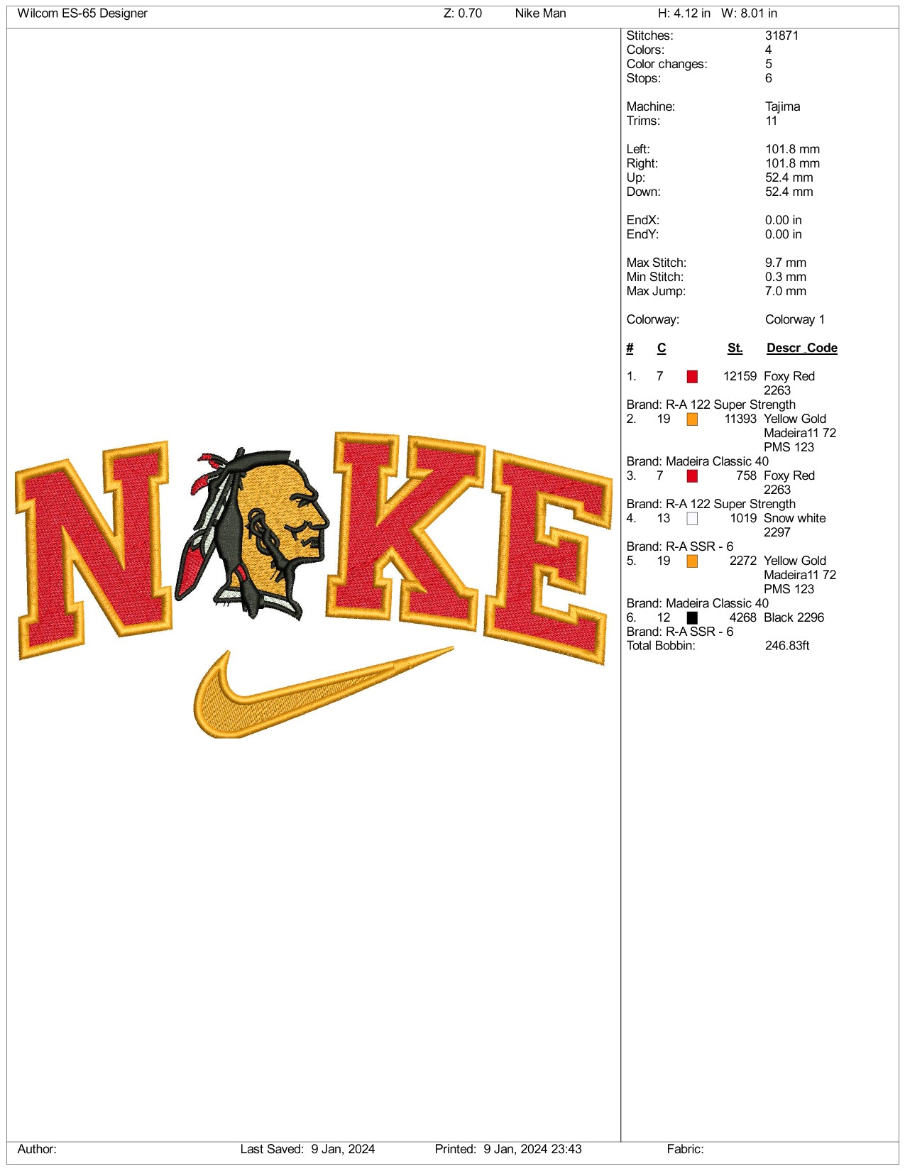 Nike Native Indian Embroidery Design Files - 3 Size's