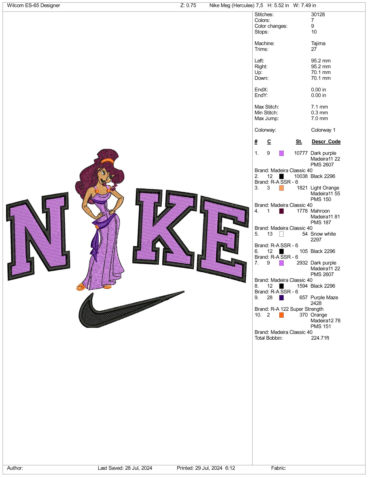 Nike Megara Embroidery Design Files - 3 Size's