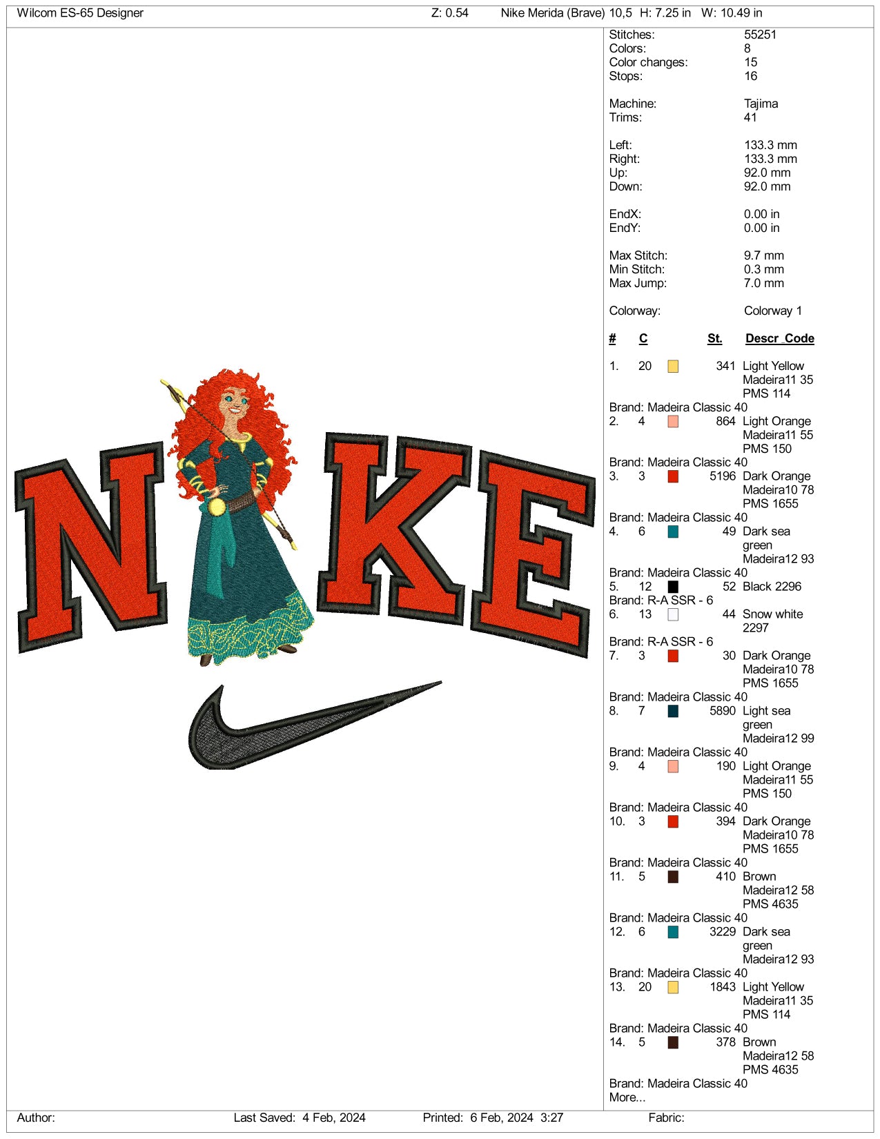 Nike Princess Merida Embroidery Design Files - 3 Size's