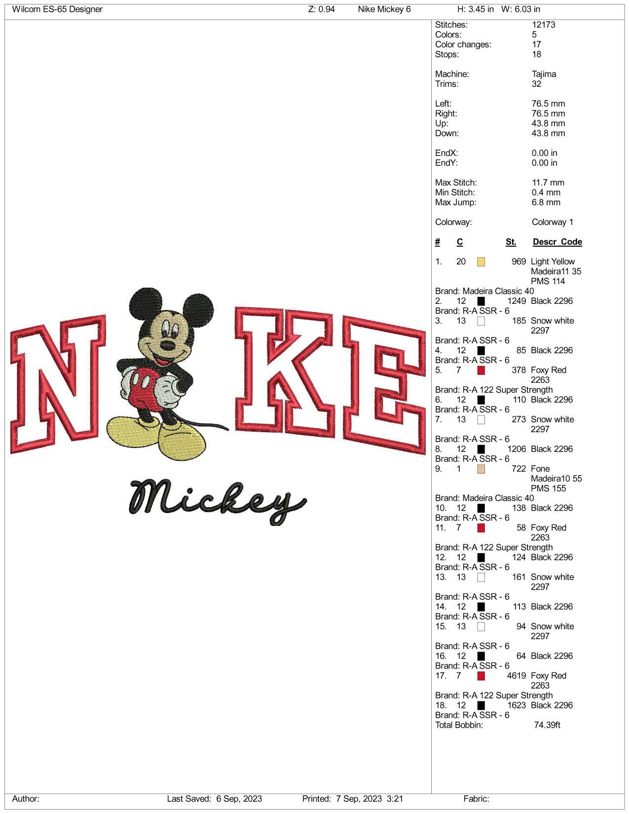 Nike Mickey Mouse Embroidery Design Files - 3 Size's