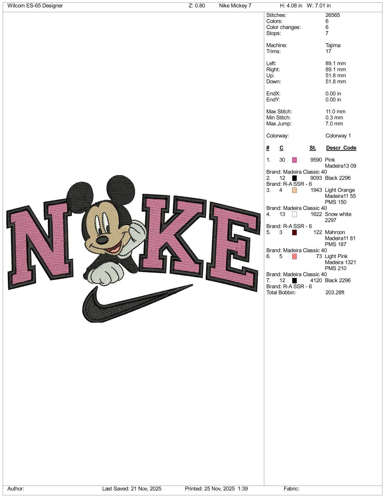 Nike Mickey Mouse v22 Embroidery Design Files - 3 Size's
