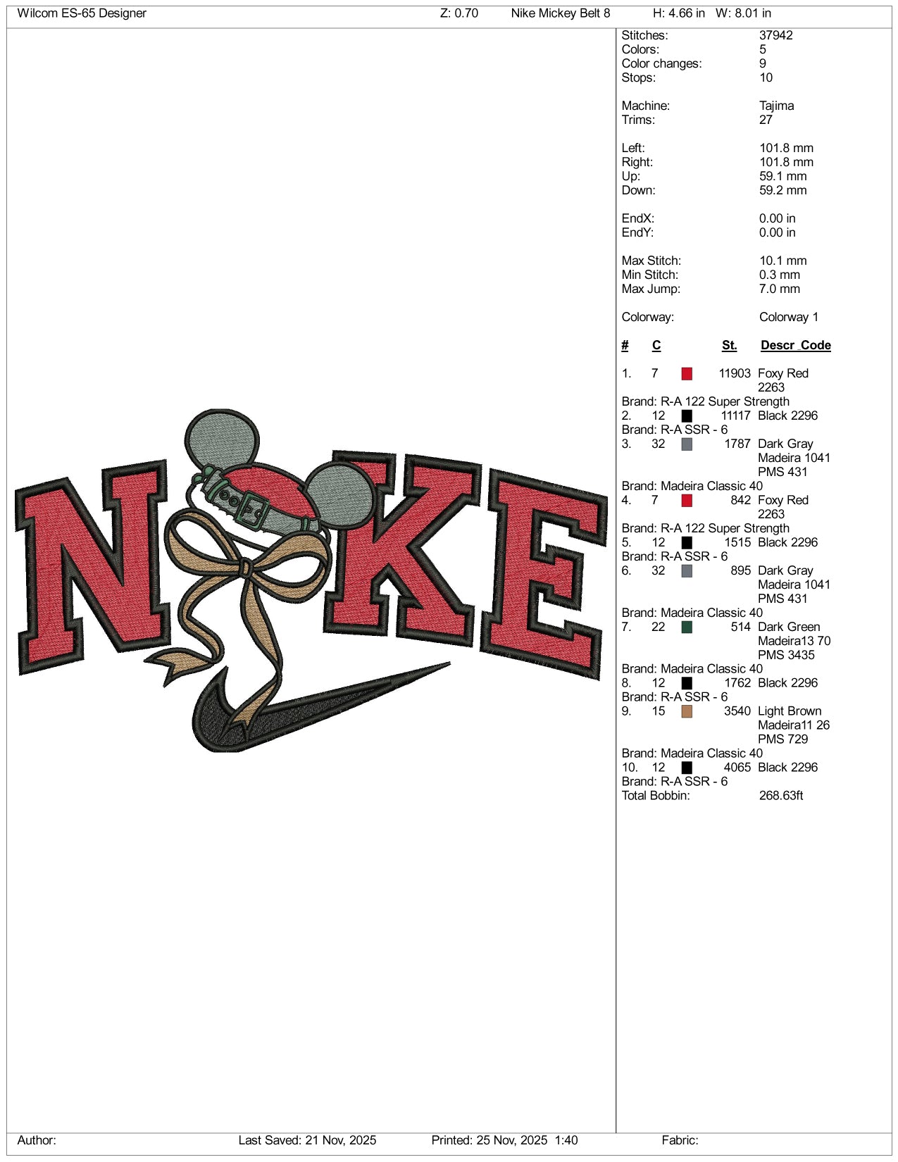 Nike Mickey Mouse Hat Embroidery Design Files - 3 Size's