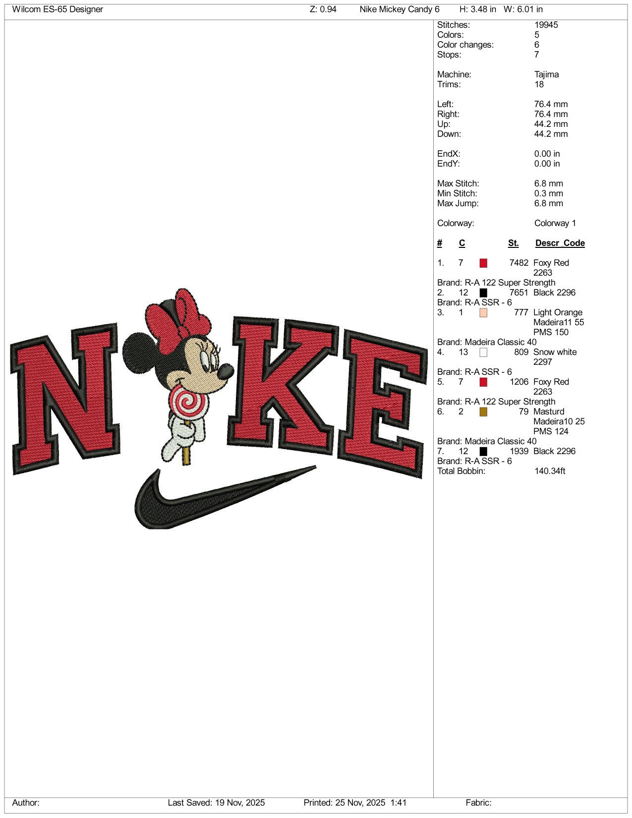 Nike Minnie Mouse v5 Embroidery Design Files - 3 Size's