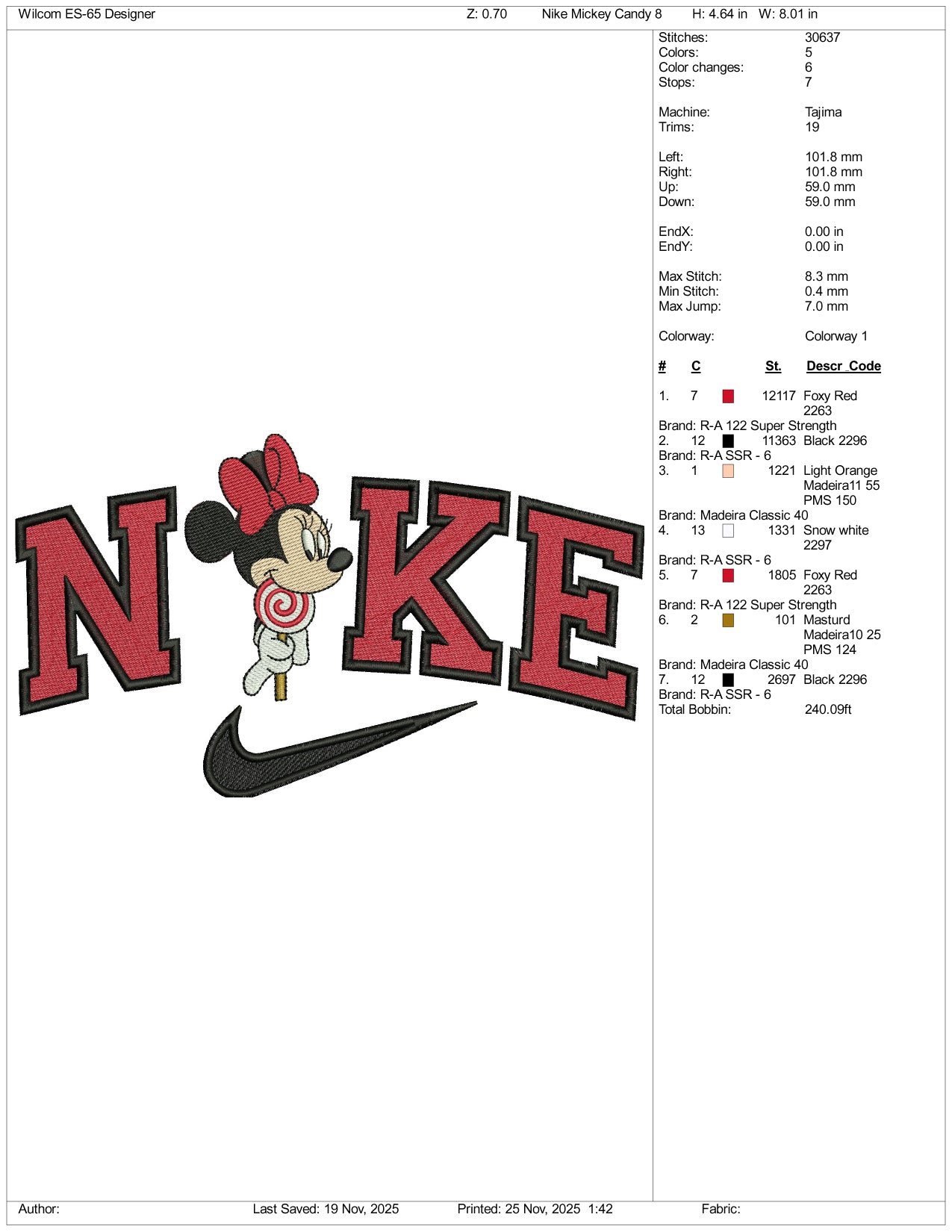 Nike Minnie Mouse v5 Embroidery Design Files - 3 Size's