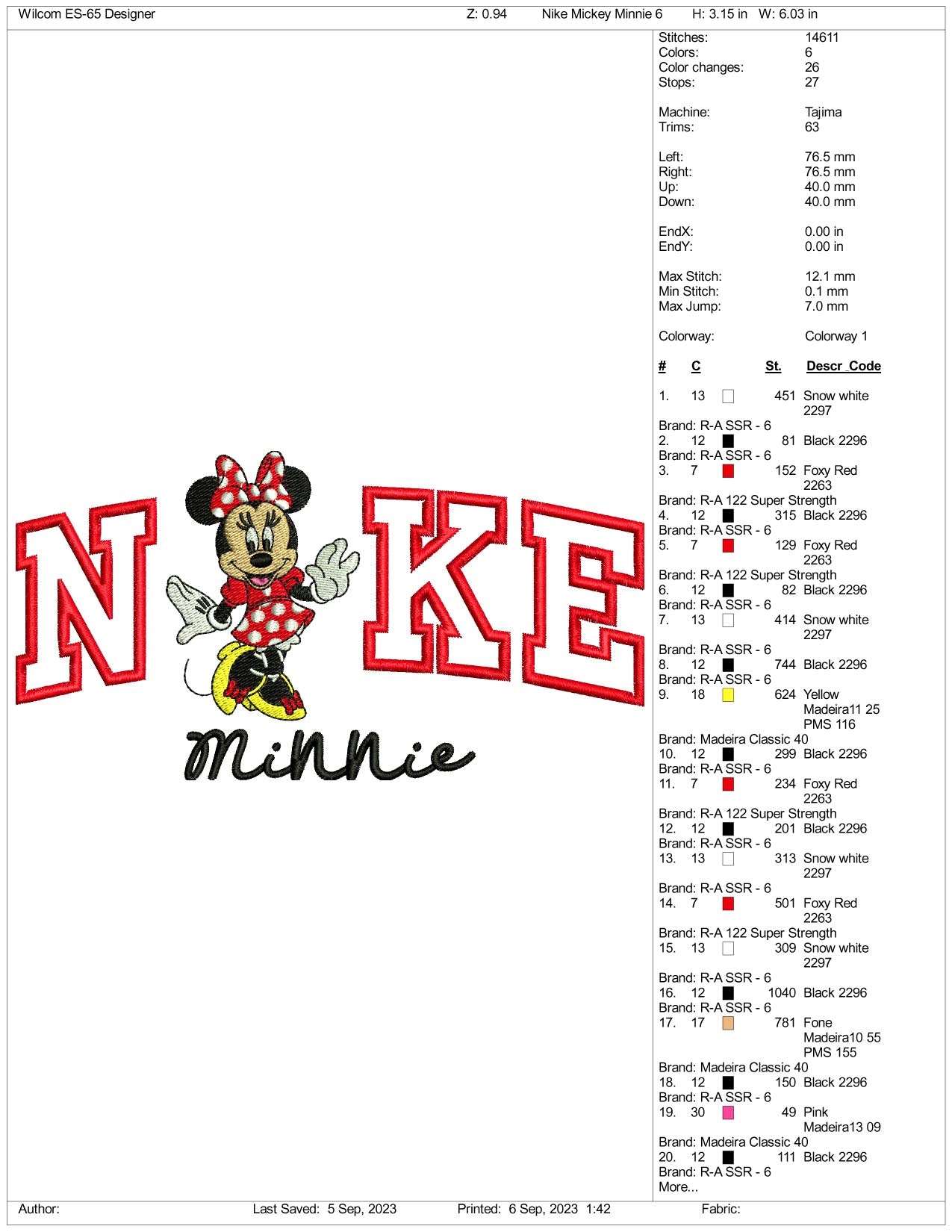 Nike Minnie Mouse v2 Embroidery Design Files - 3 Size's