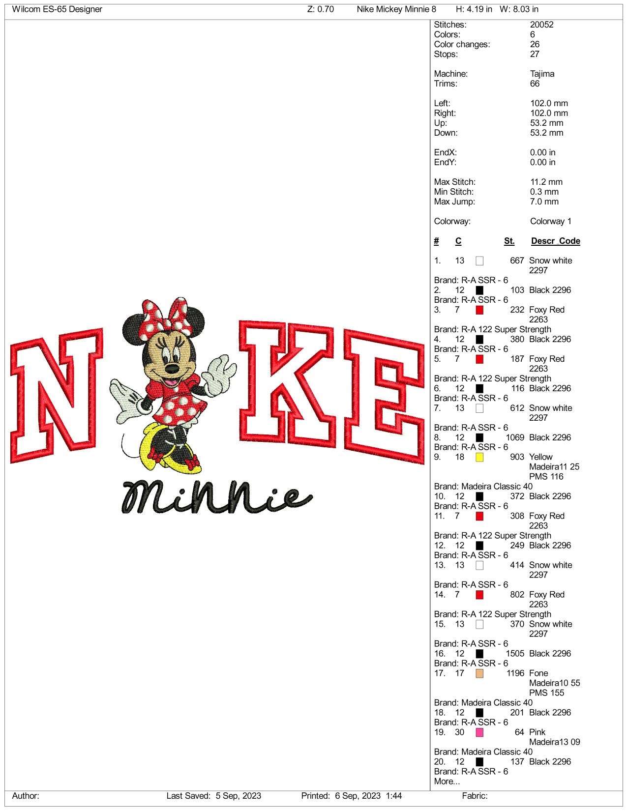 Nike Minnie Mouse v2 Embroidery Design Files - 3 Size's