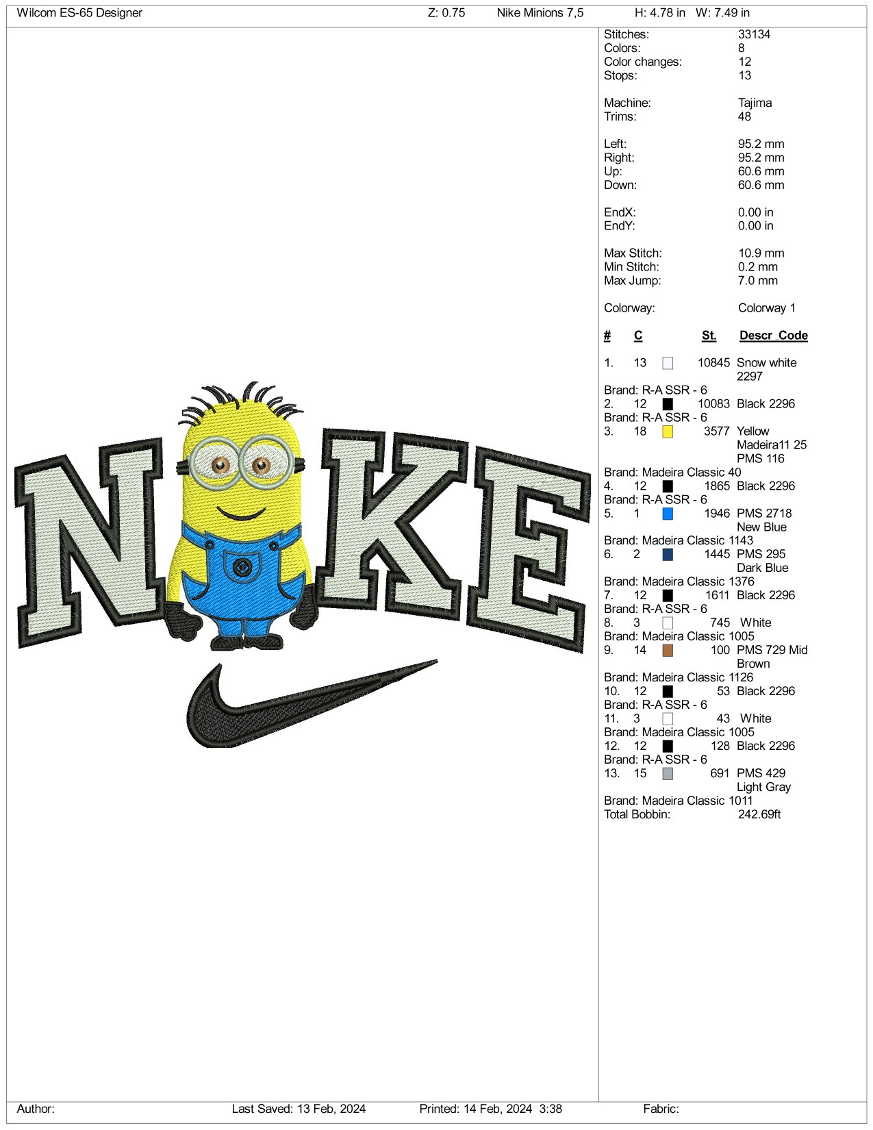 Nike Minions Embroidery Design Files - 3 Size's