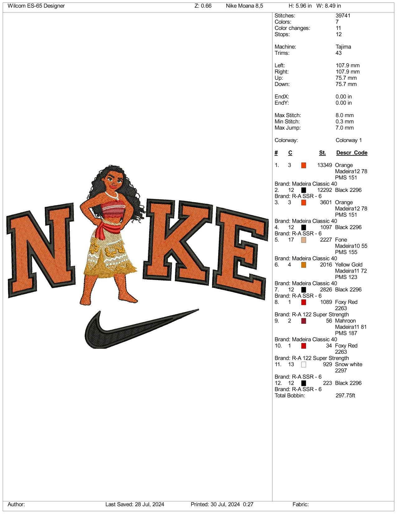 Nike Moana Embroidery Design Files - 3 Size's