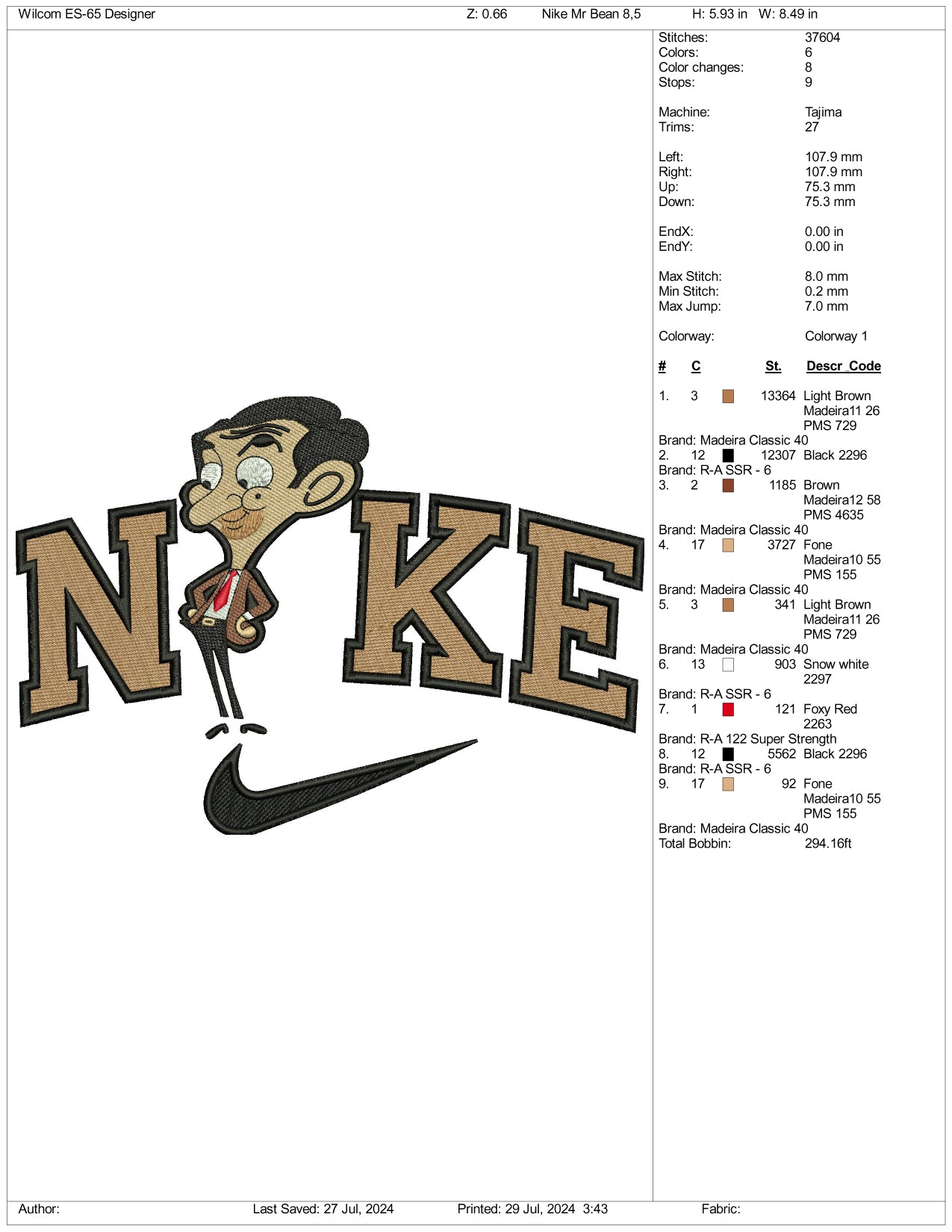 Nike Junior Mr Bean Embroidery Design Files - 3 Size's