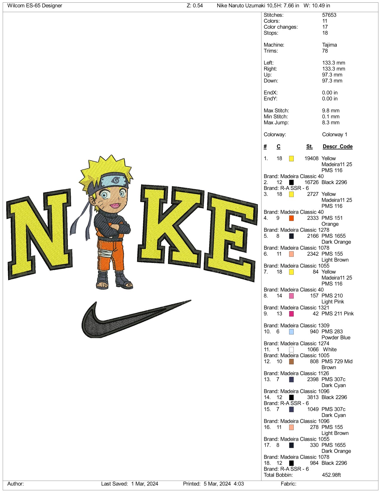 Nike Chibi Naruto v2 Embroidery Design Files - 3 Size's