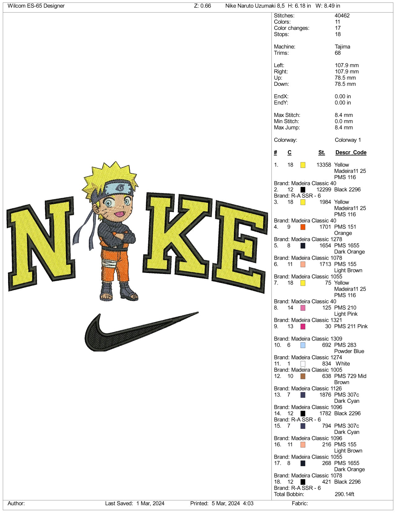 Nike Chibi Naruto v2 Embroidery Design Files - 3 Size's