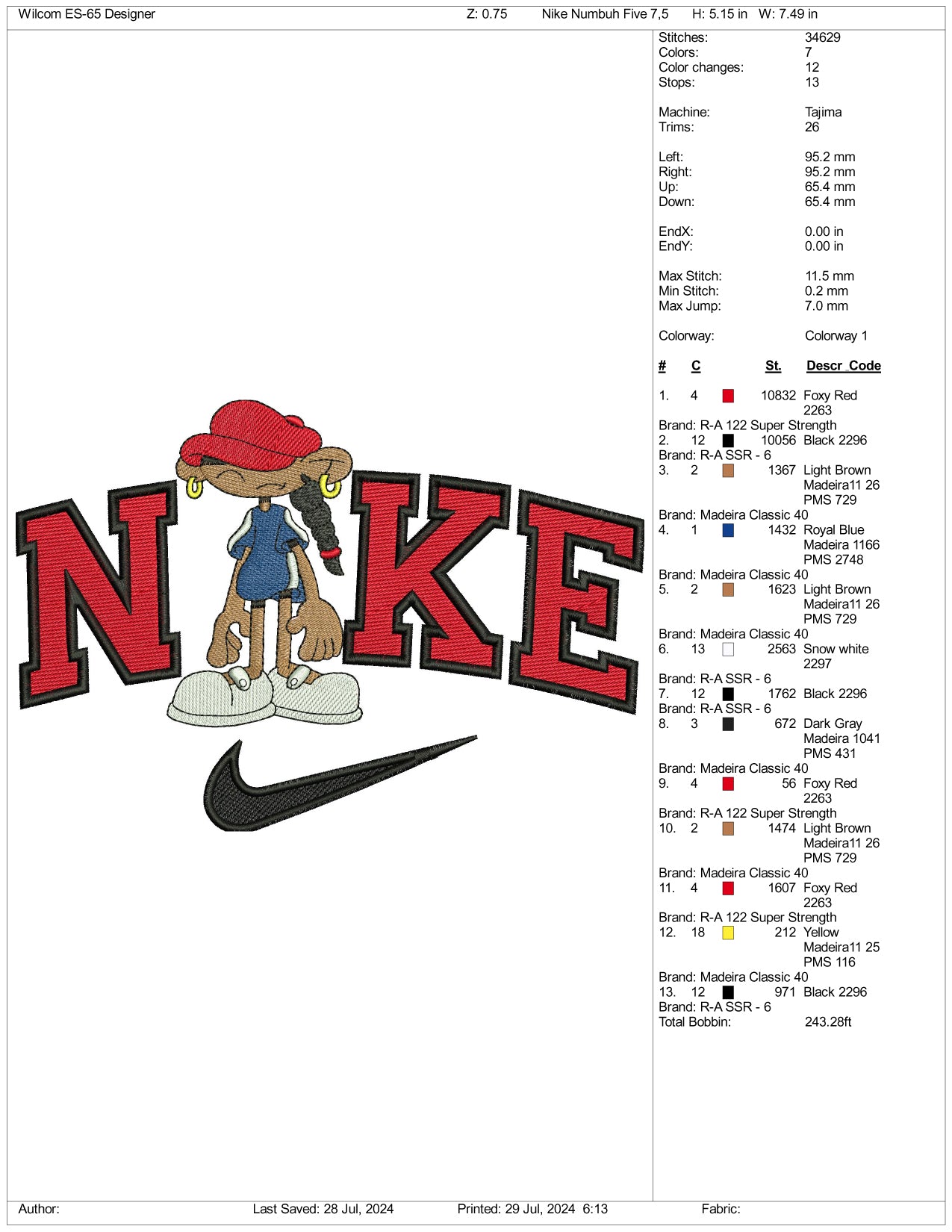 Nike Numbuh Five Embroidery Design Files - 3 Size's