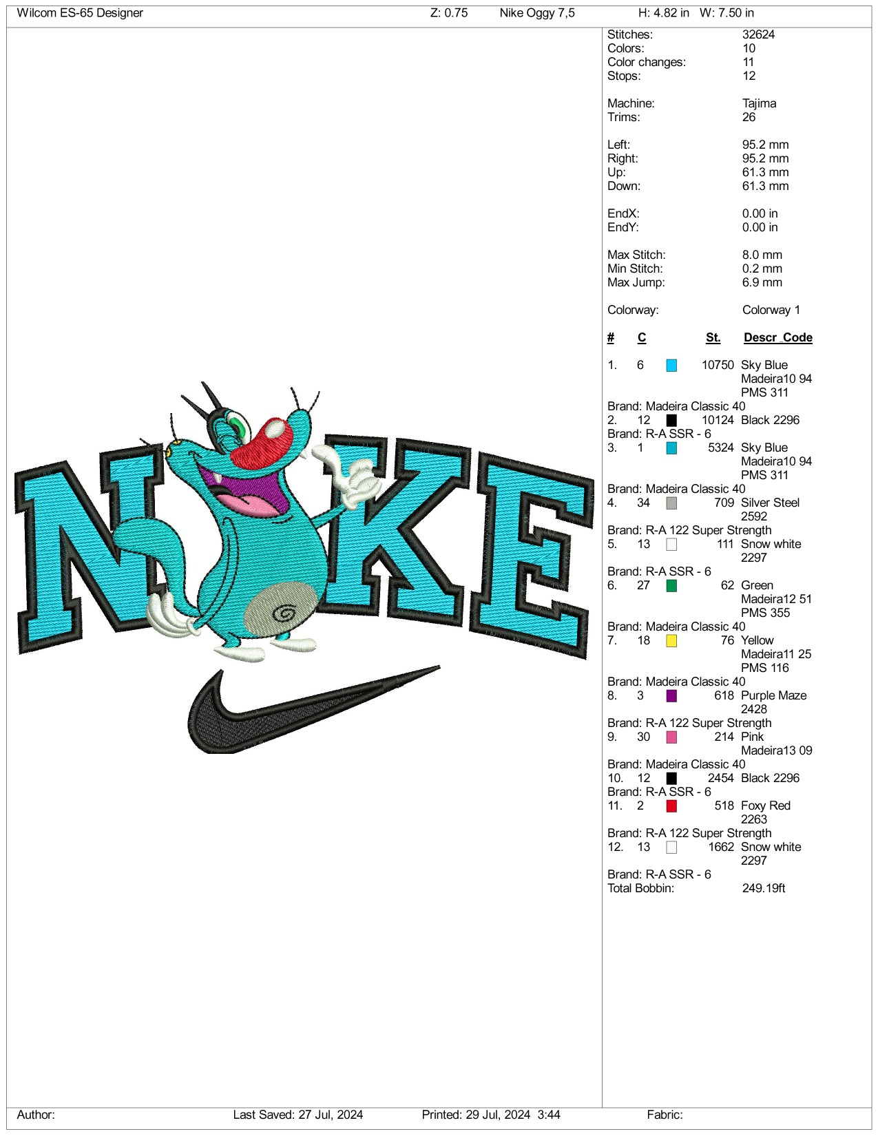 Nike Oggy Embroidery Design Files - 3 Size's