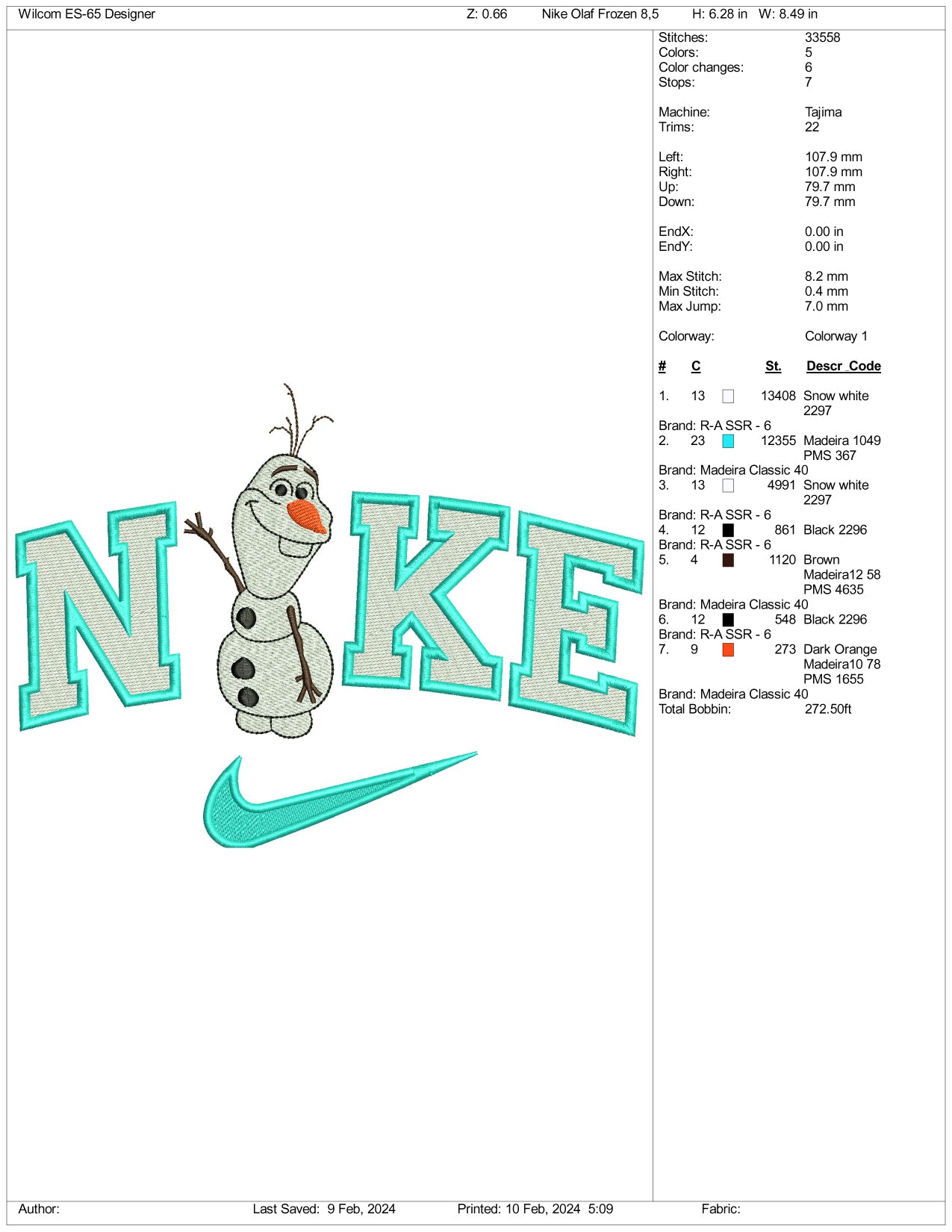 Nike Olaf  Embroidery Design Files - 3 Size's