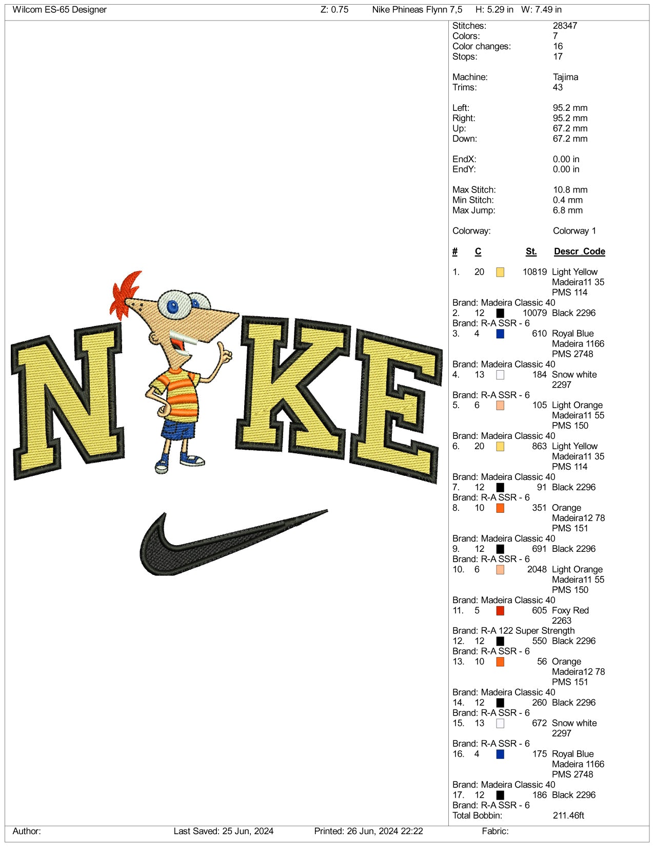 Nike Phineas Flynn Embroidery Design Files - 3 Sizes