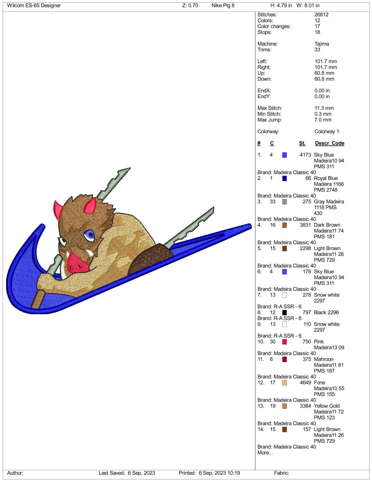 Nike Inosuke Hashibira Embroidery Design Files - 3 Size's