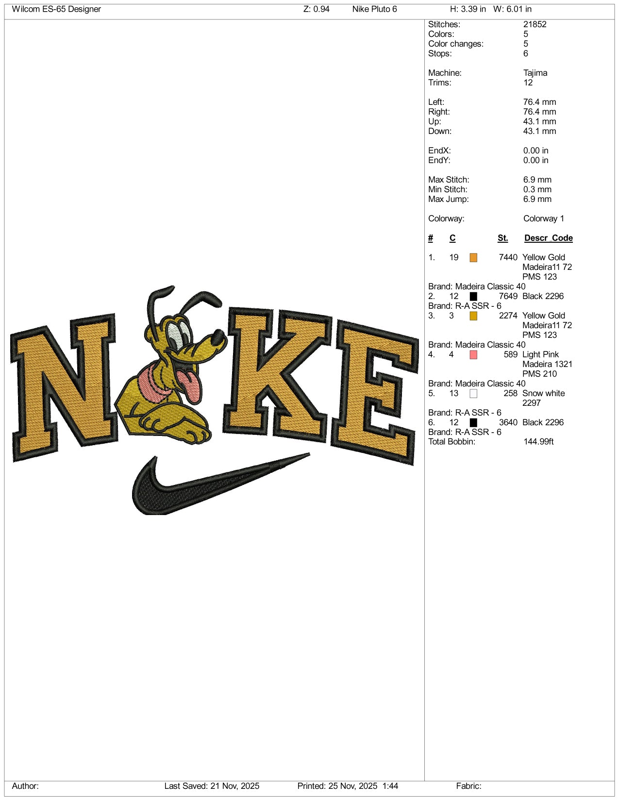 Nike Pluto v10 Embroidery Design Files - 3 Size's