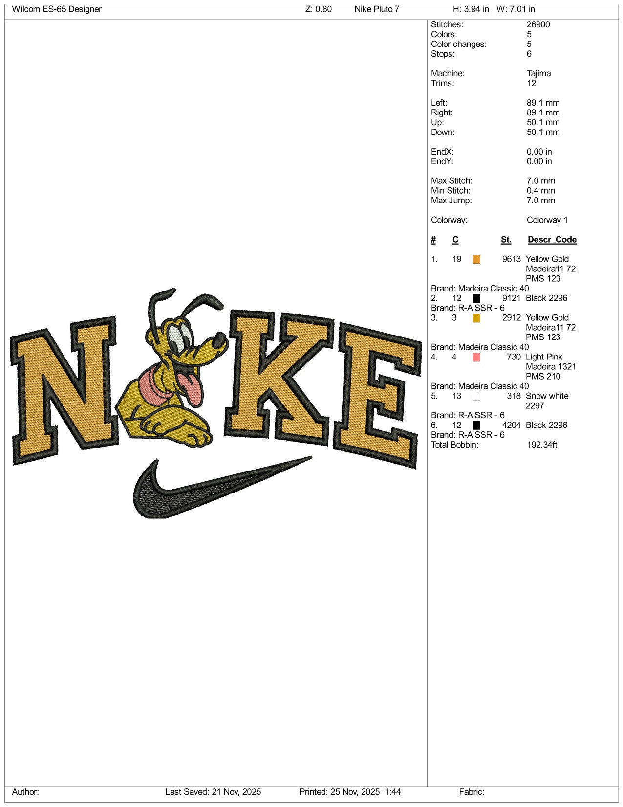 Nike Pluto v10 Embroidery Design Files - 3 Size's